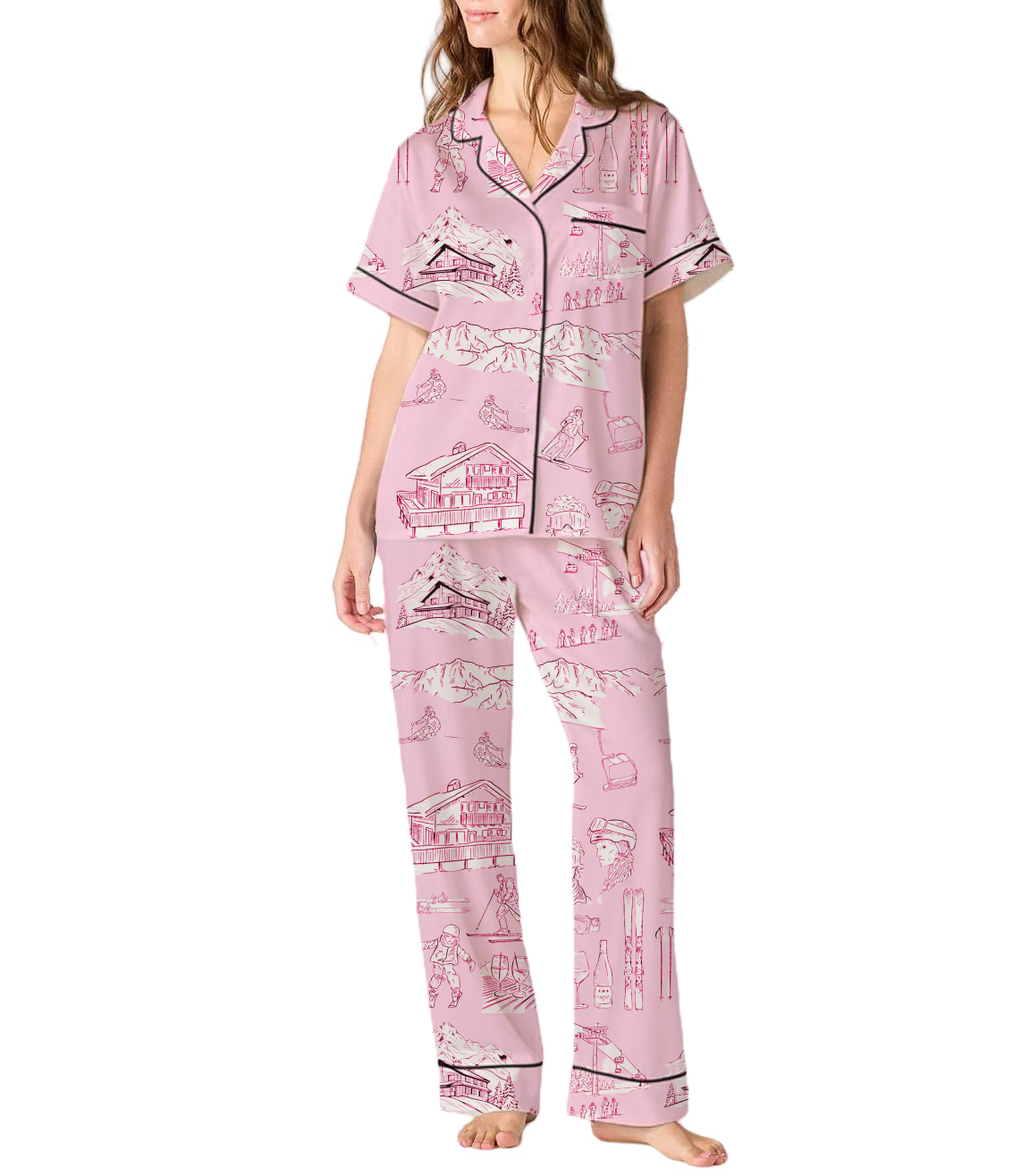 Apr¨¨s Ski Toile Silky Satin Pajama Set For Women