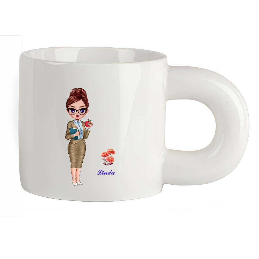 Personalized Teacher Coffee Cup Cartoon Ceramic Mug with Birth Flower and Name Back to School Appreciation Gift for Teacher