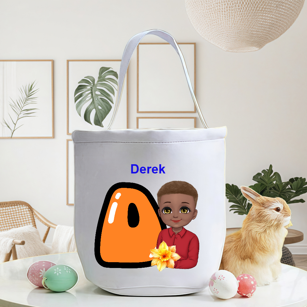 Personalized Cartoon Character Initial Bucket Bag with Initial and Name Easter Egg Hunt Basket Birthday Party Favors Gift for Kids