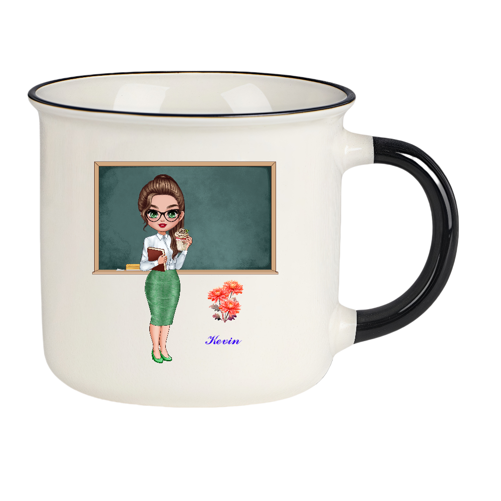 Personalized Teacher Coffee Cup Cartoon Ceramic Mug with Birth Flower and Name Back to School Appreciation Gift for Teacher