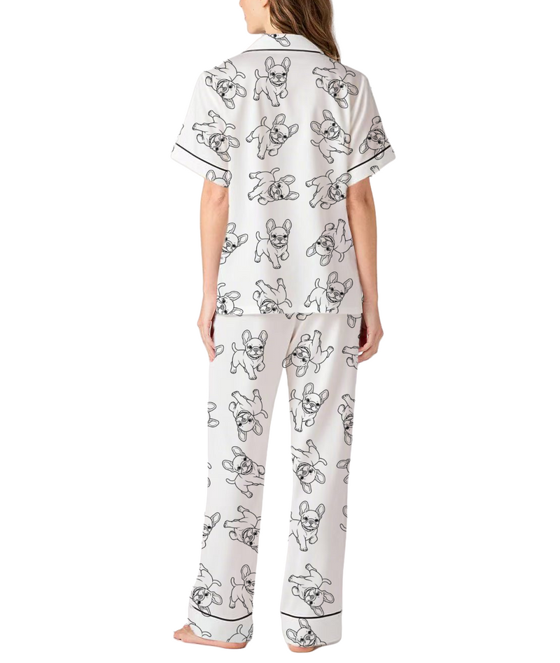 French Bulldogs Silky Satin Pajama Set For Women