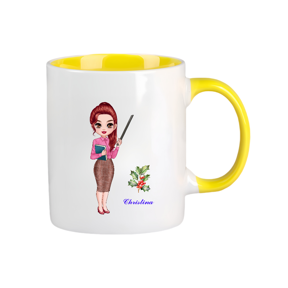 Personalized Teacher Coffee Cup Cartoon Ceramic Mug with Birth Flower and Name Back to School Appreciation Gift for Teacher
