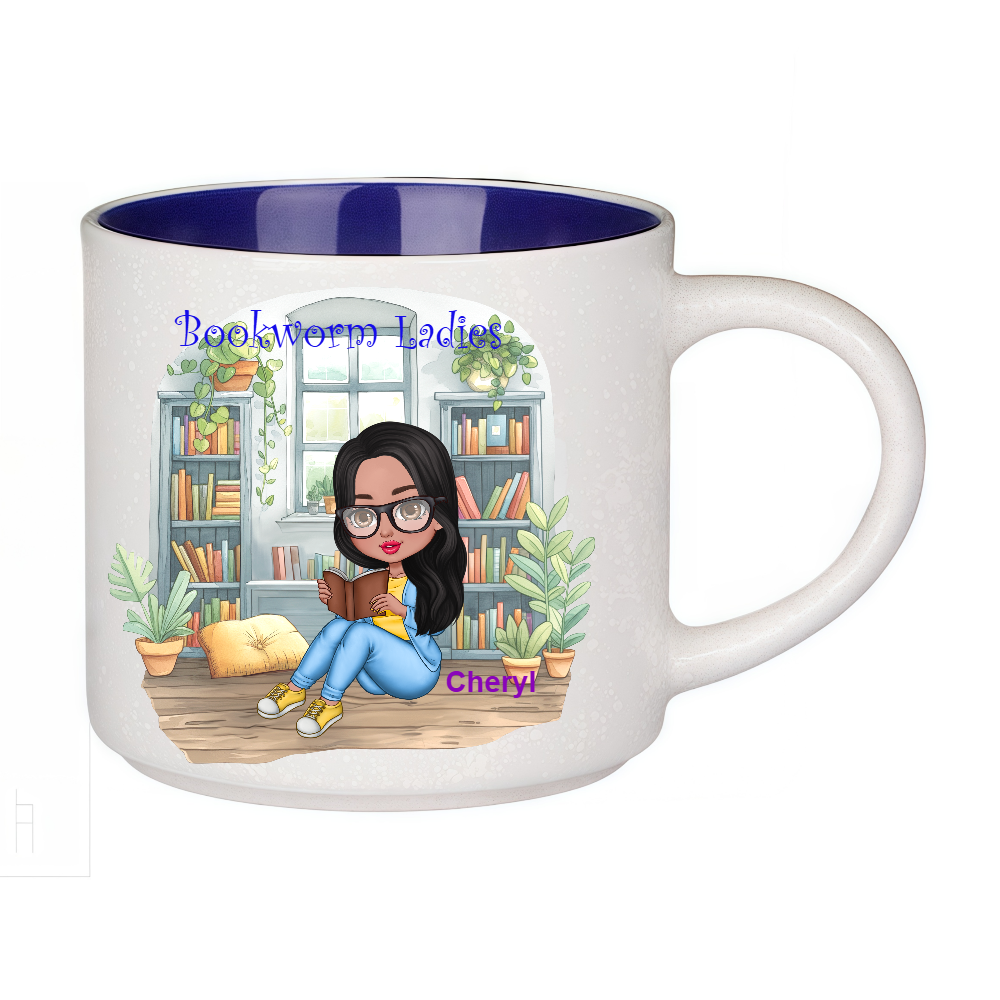 Personalized Bookworm Ladies Coffee Cup Cartoon Ceramic Mug With Name Birthday Gift for Family Friend Bookworms Book Lovers