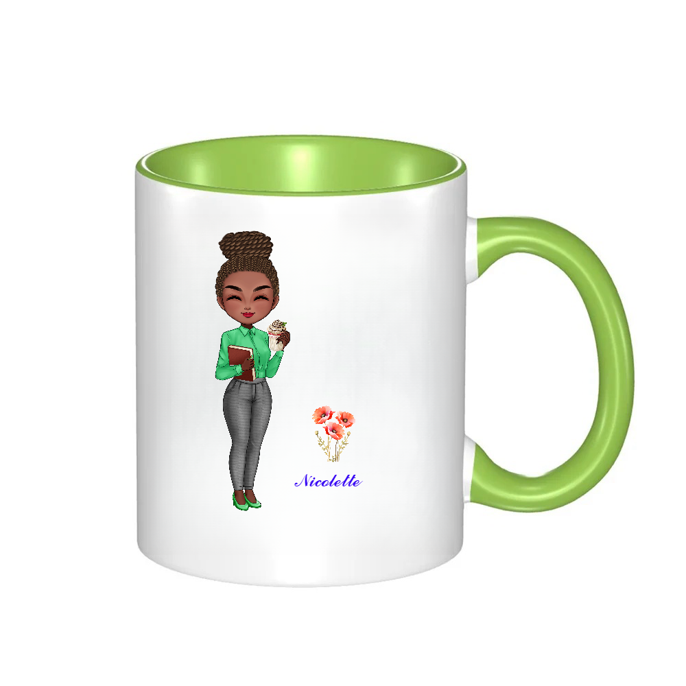 Personalized Teacher Coffee Cup Cartoon Ceramic Mug with Birth Flower and Name Back to School Appreciation Gift for Teacher