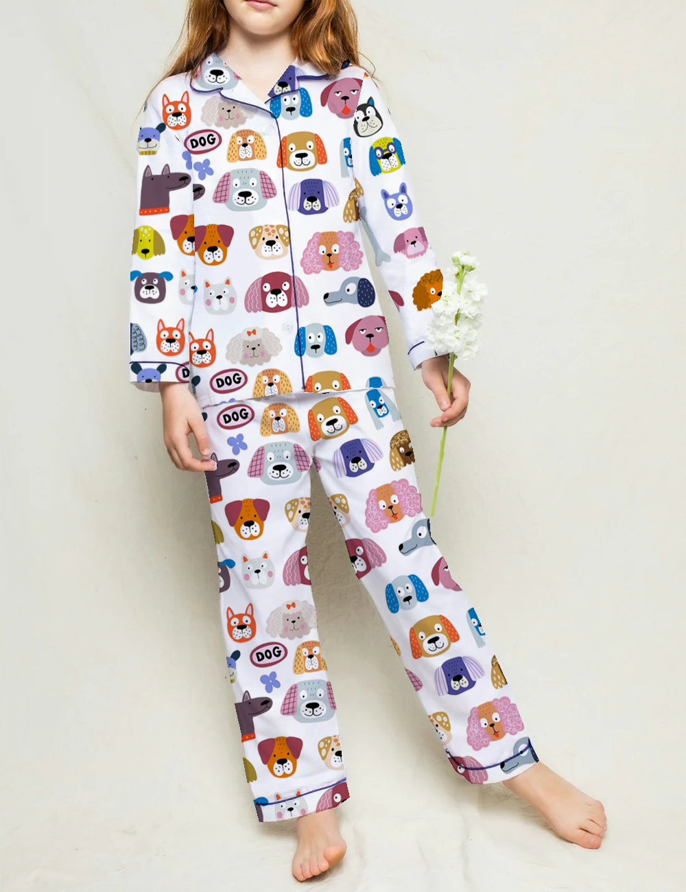 Cute Puppy Faces Kid's Silky Satin Pajama Set 