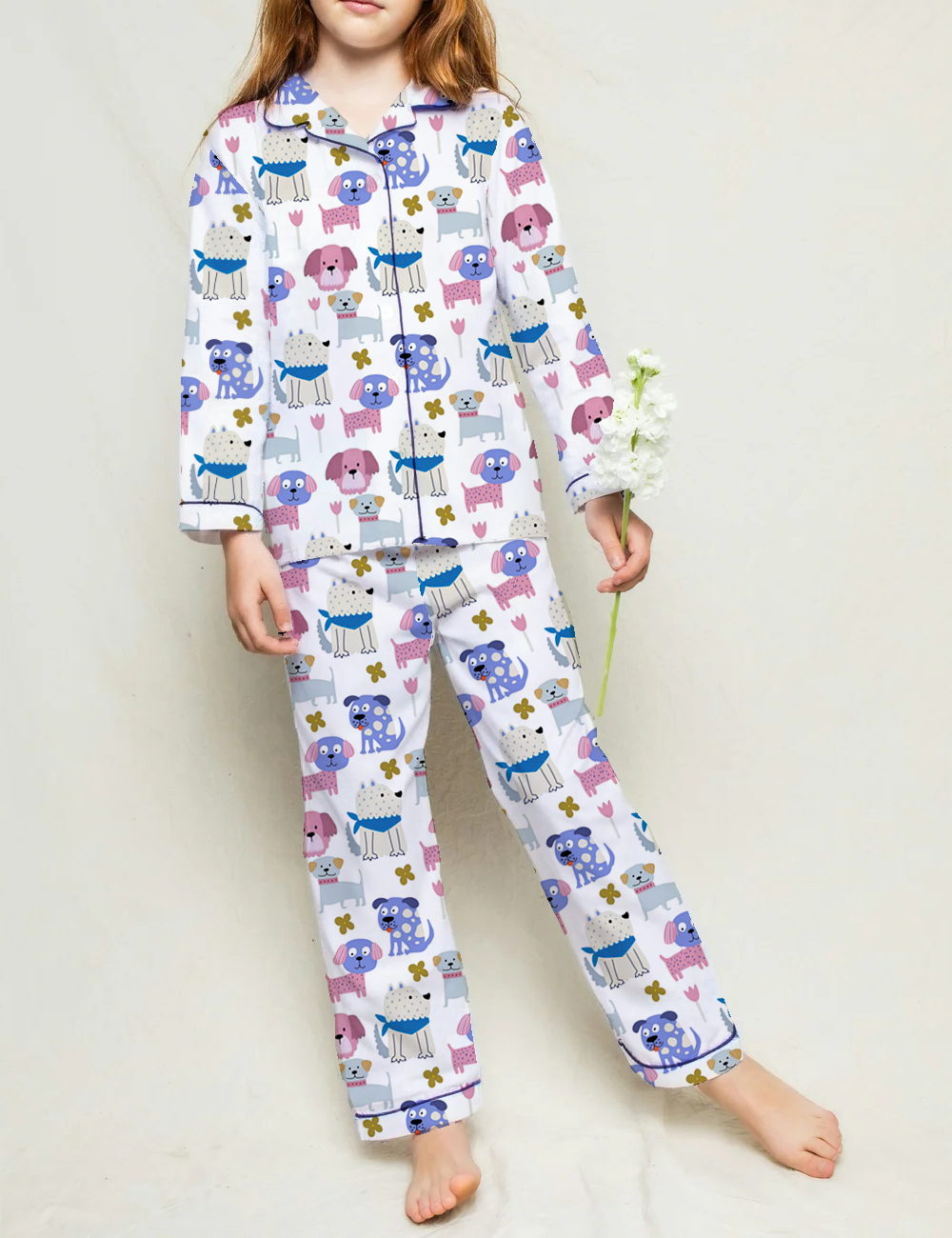 Cute Dog Party Kid's Silky Satin Pajama Set 
