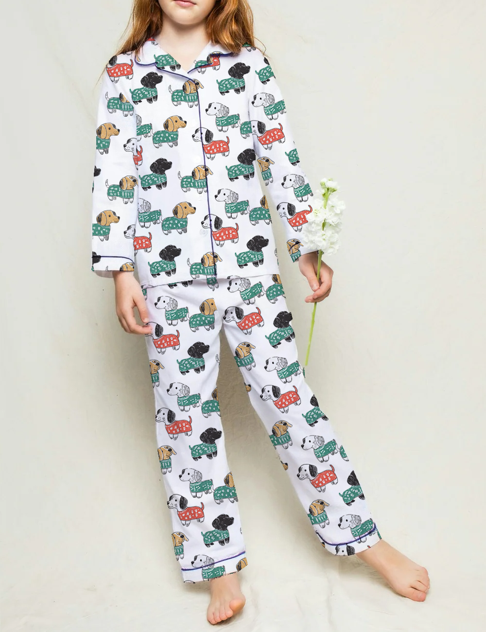 Cute Chrismas Dogs Kid's Silky Satin Pajama Set 