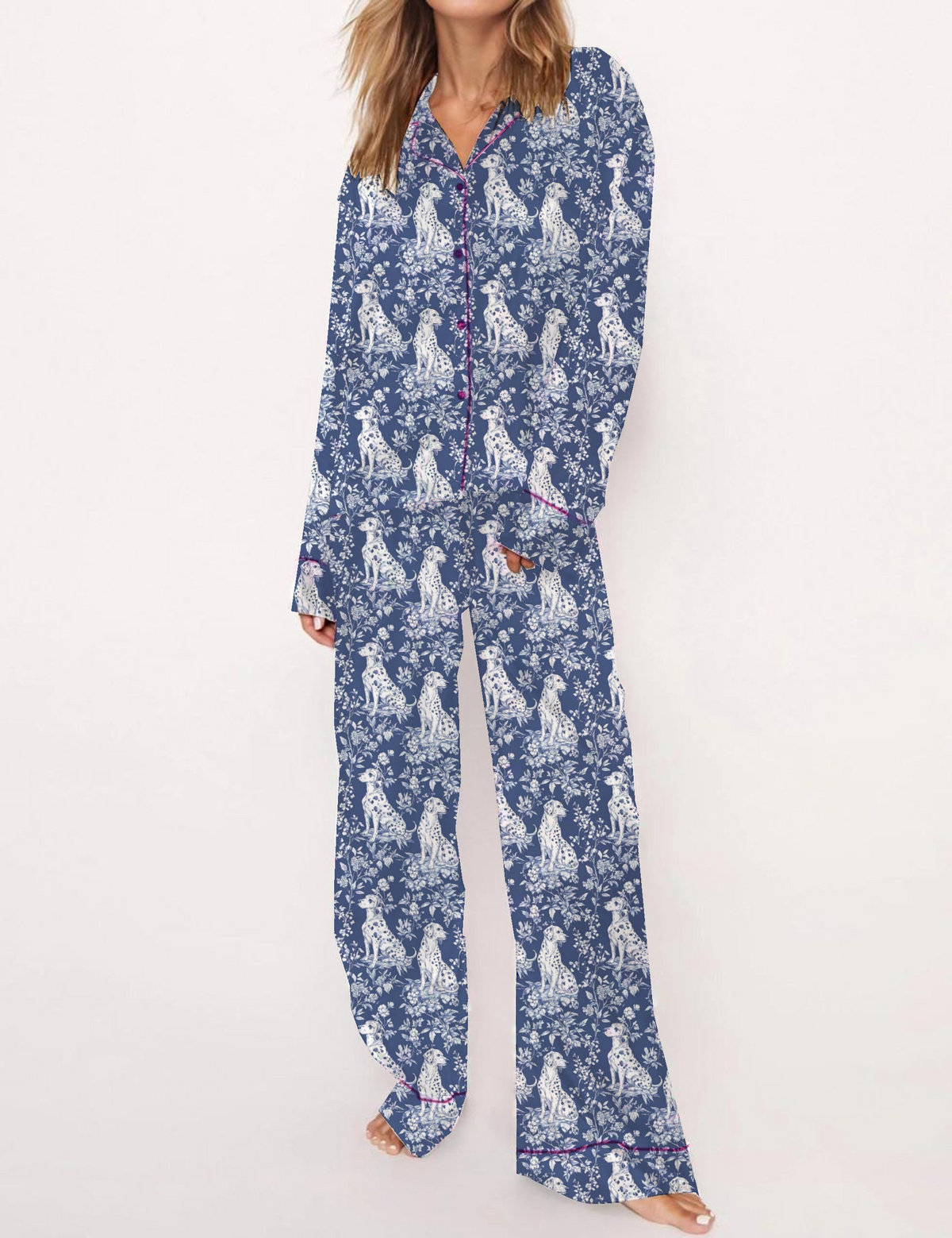 Dalmation Dogs Toile Silky Satin Pajama Set For Women