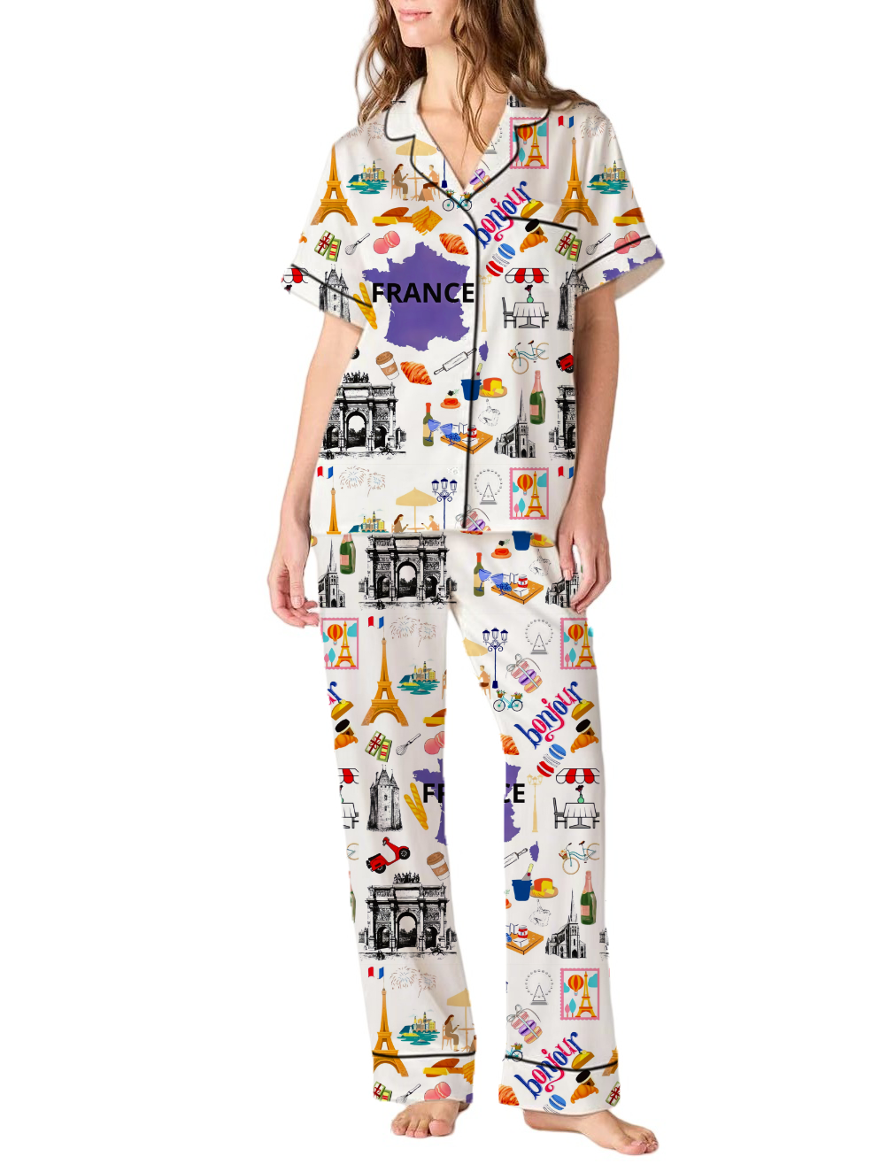 France Silky Satin Pajama Pants Set For Women