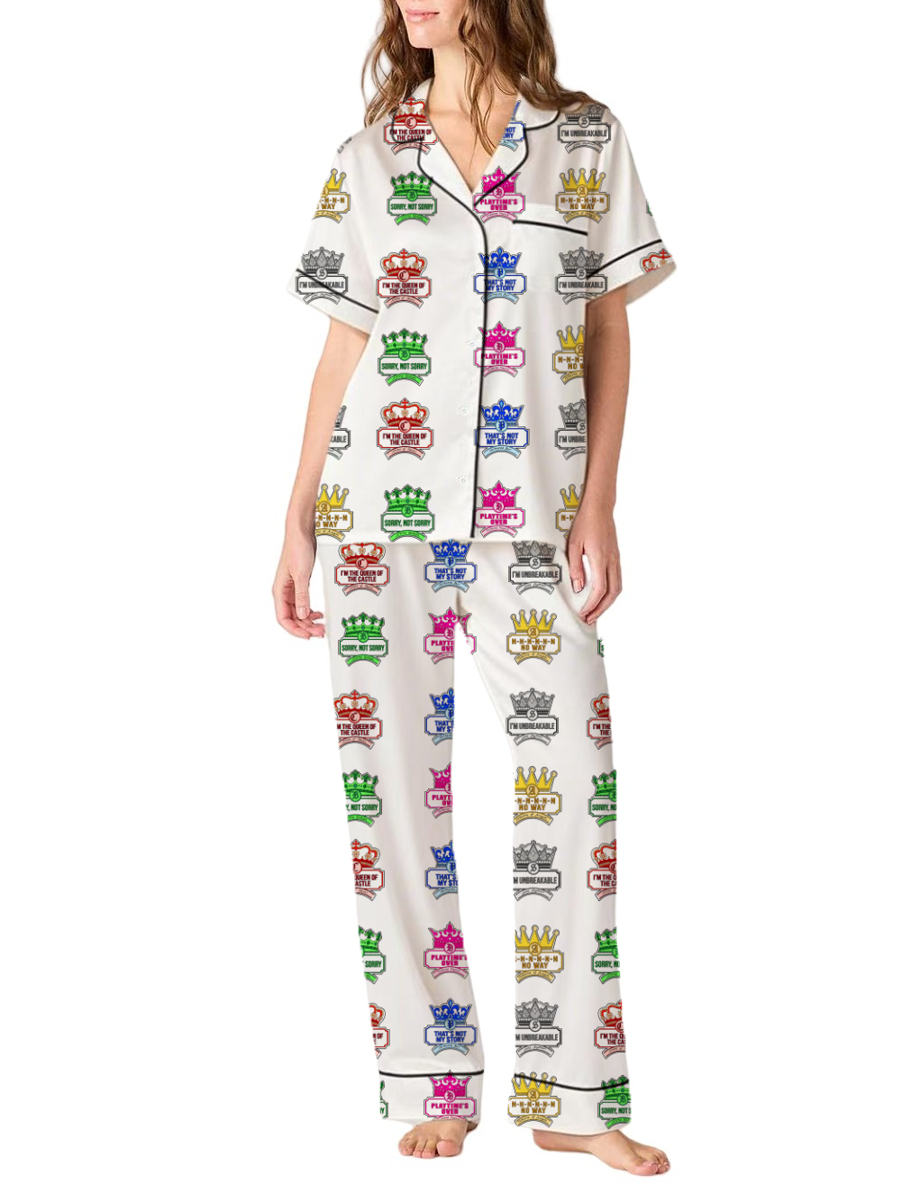 Six Queens Musical Silky Satin Pajama Pants Set For Women