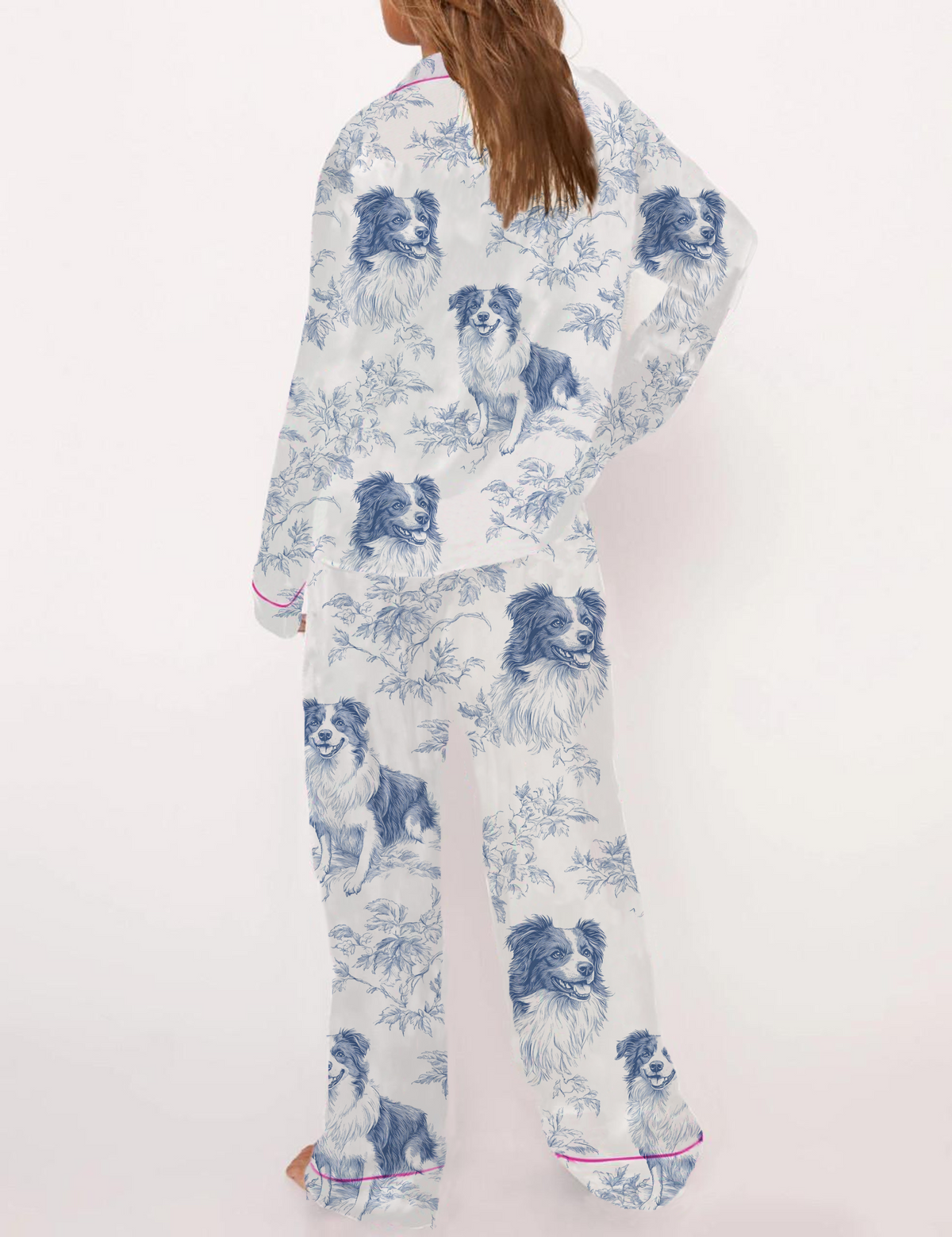 Border Collie Silky Satin Pajama Short Set For Women
