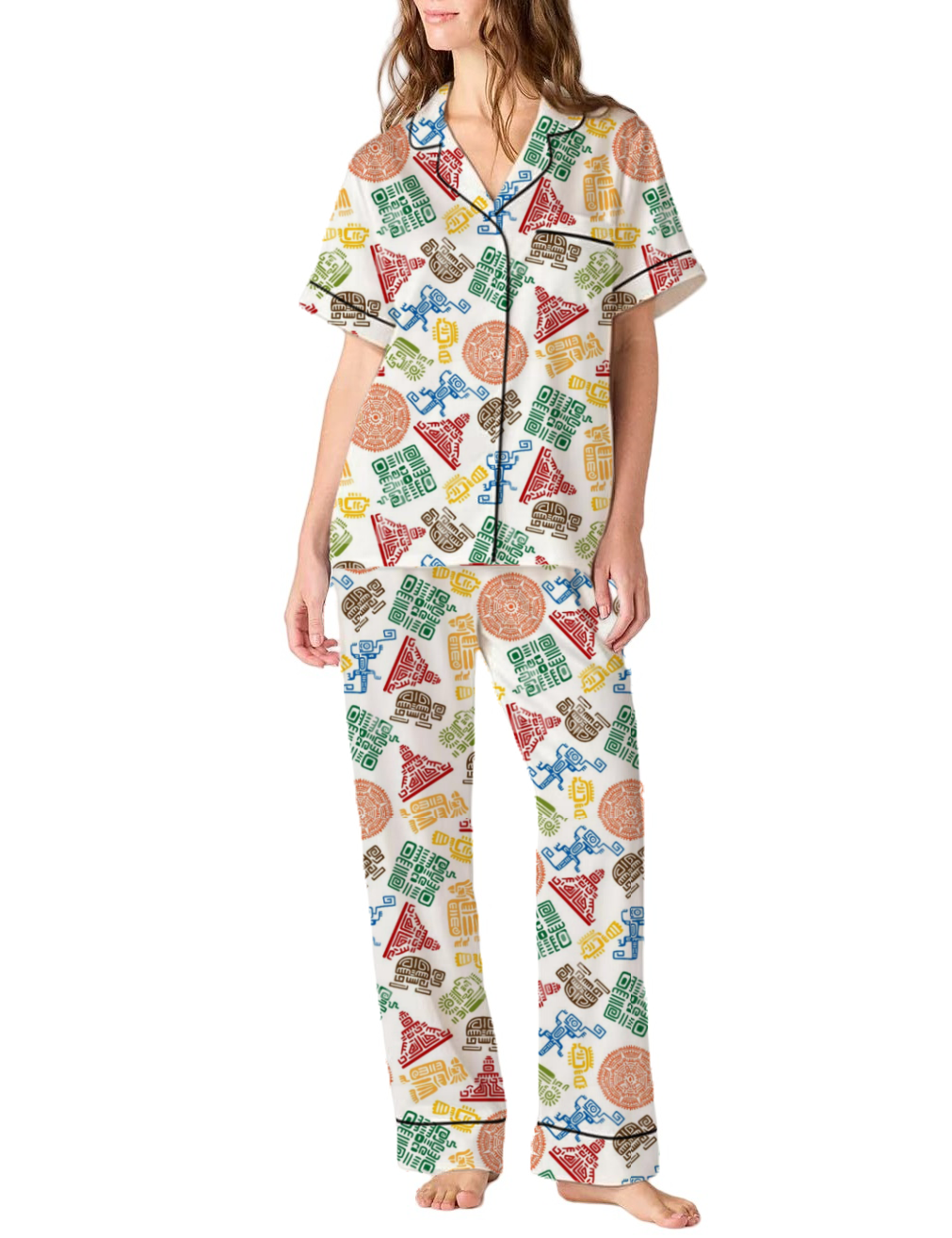 Navajo American Native Patterns Silky Satin Pajama Pants Set For Women