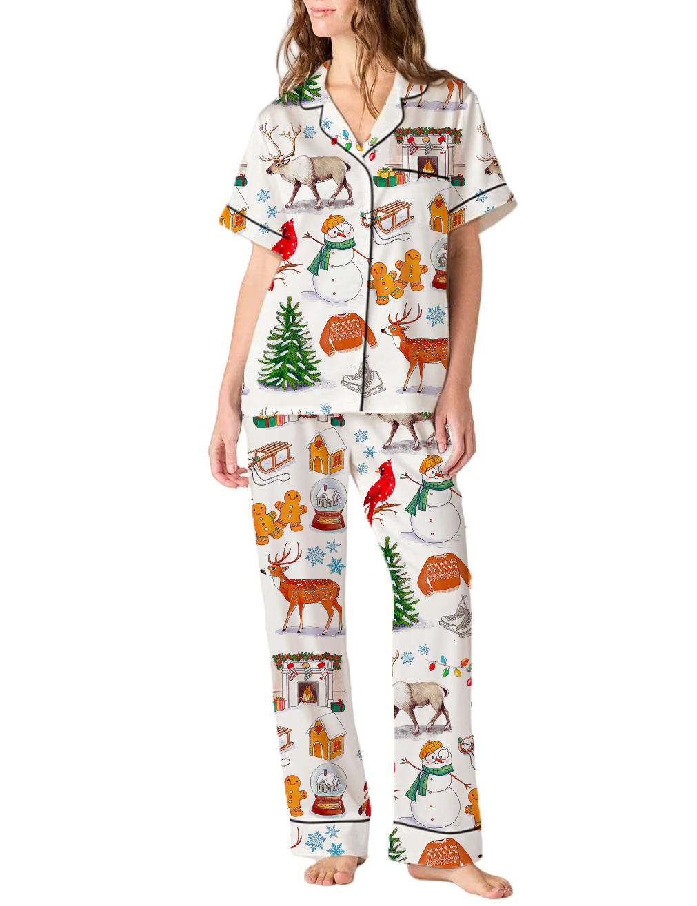 Winter Silky Satin Pajama Pants Set For Women