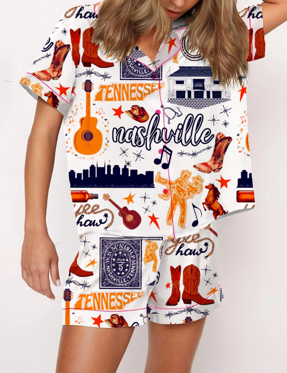 Nashville Country Music Silky Satin Pajama Short Set For Women