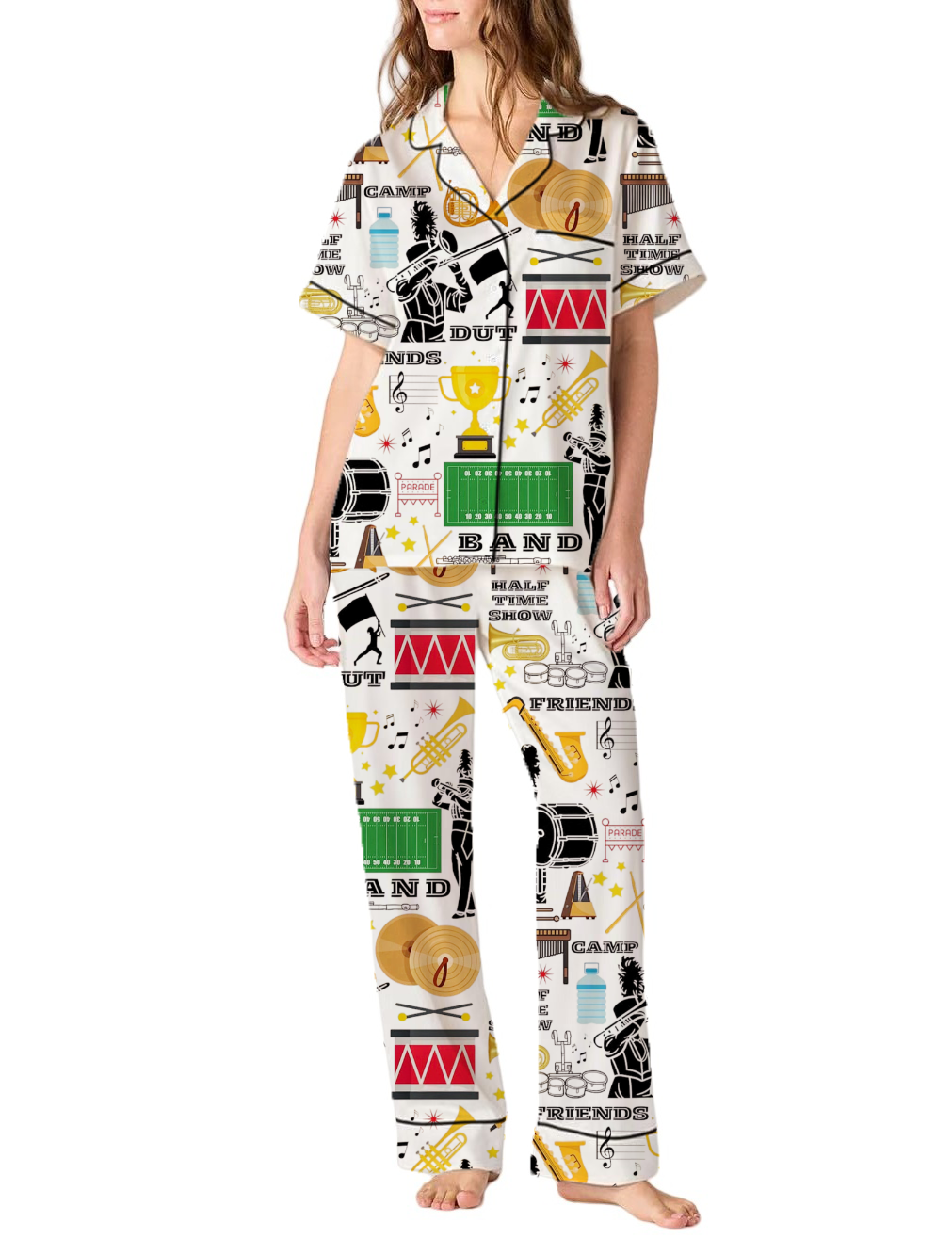 Marching Band Silky Satin Pajama Pants Set For Women