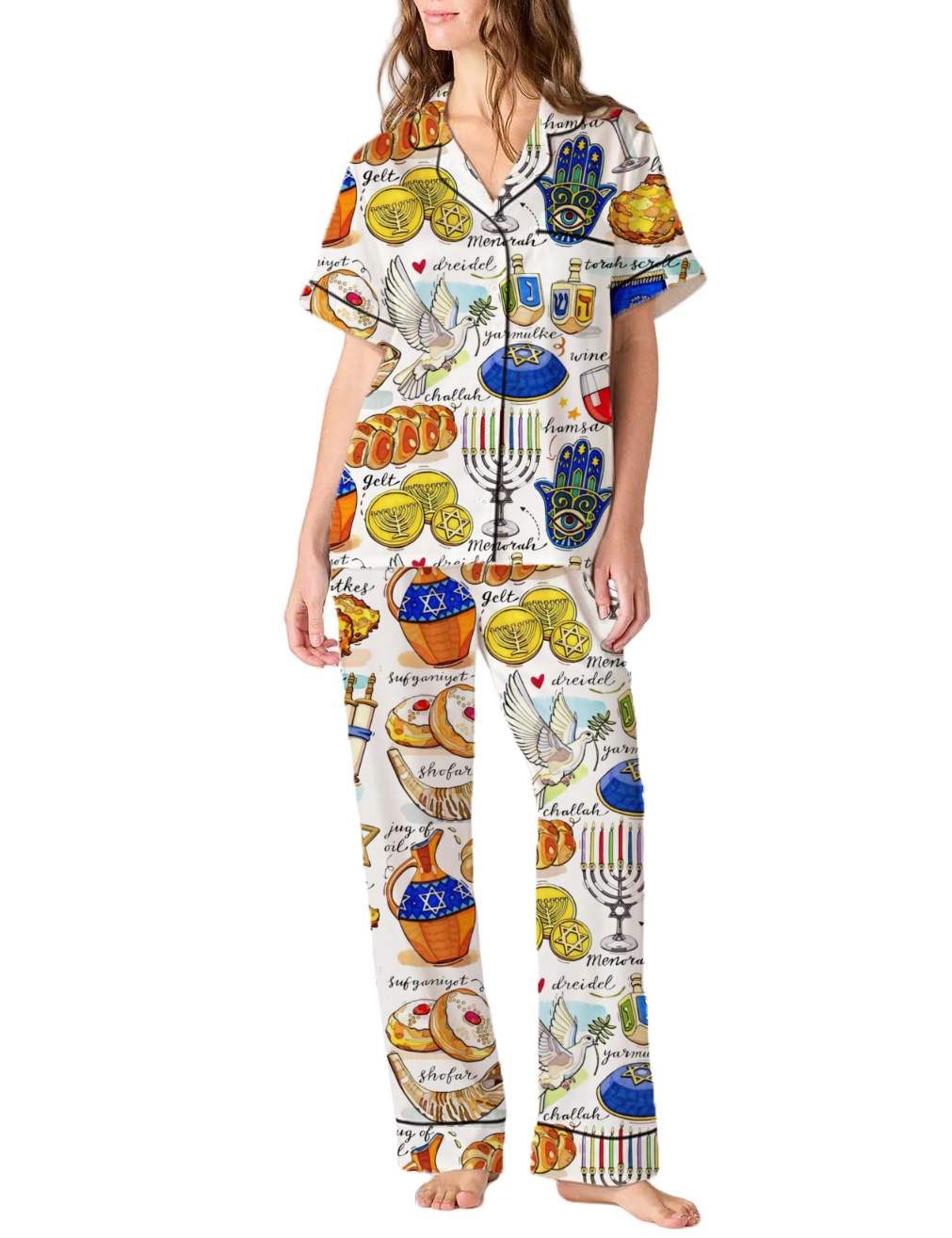Hanukkah Silky Satin Pajama Pants Set For Women