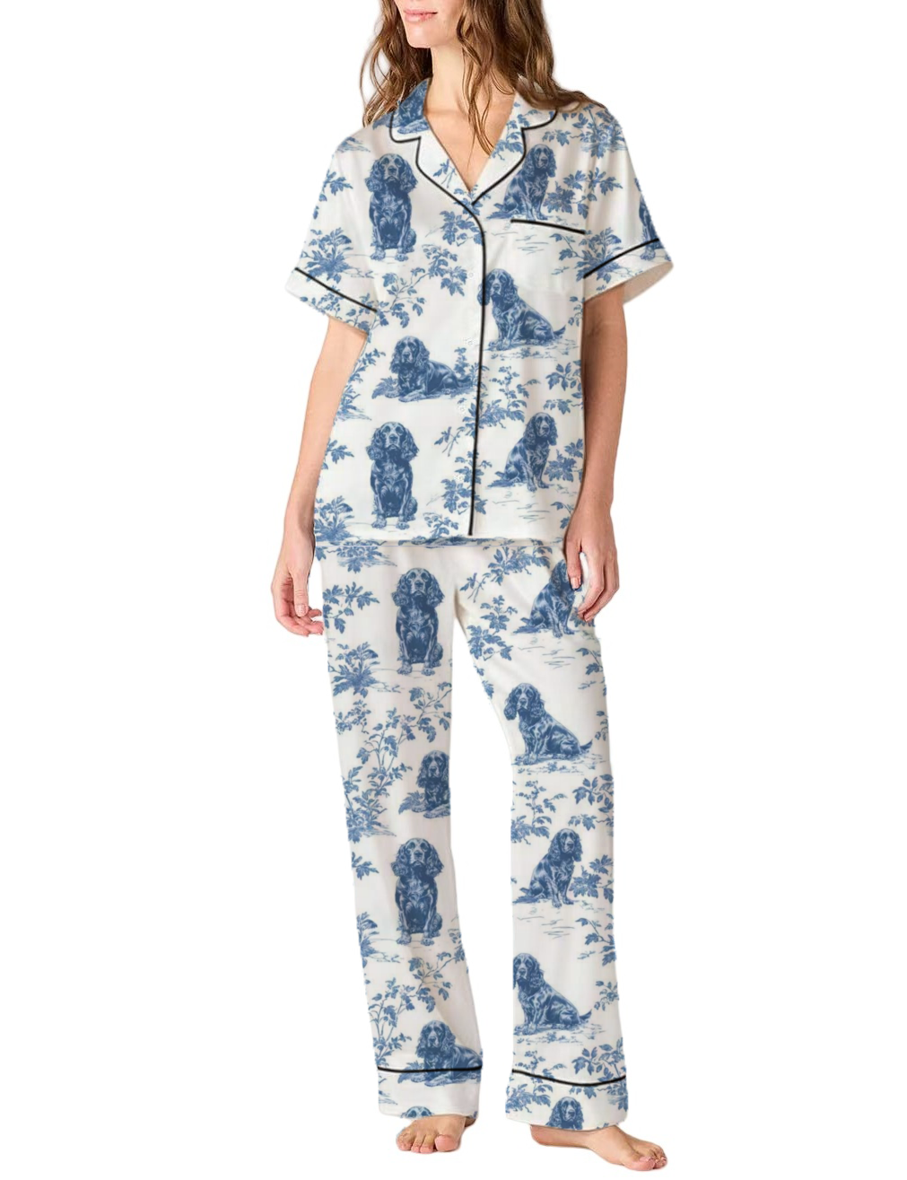 Boykin Spaniel Toile Silky Satin Pajama Pants Set For Women