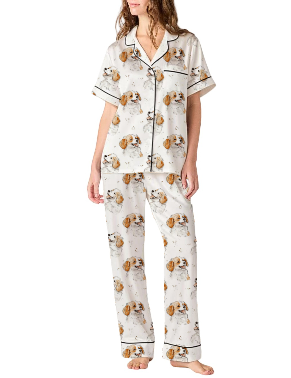 Cavalier King Charles Spaniel Silky Satin Pajama Pants Set For Women