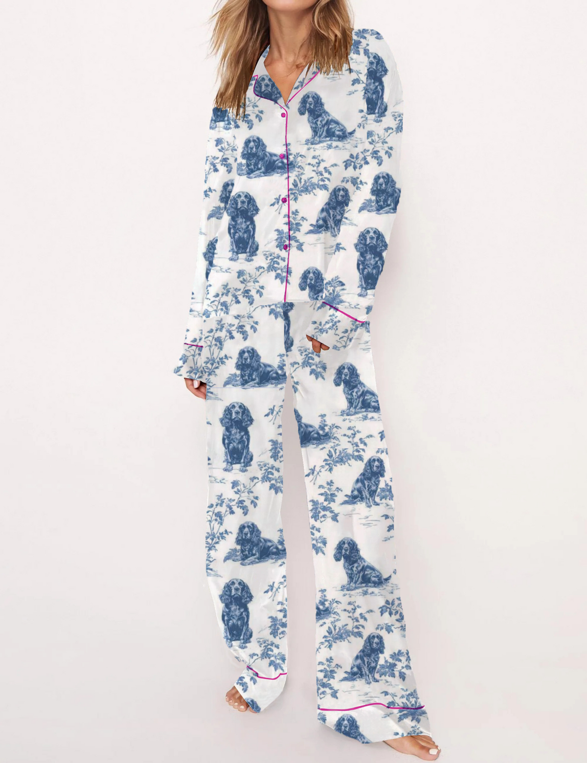 Boykin Spaniel Toile Silky Satin Pajama Short Set For Women