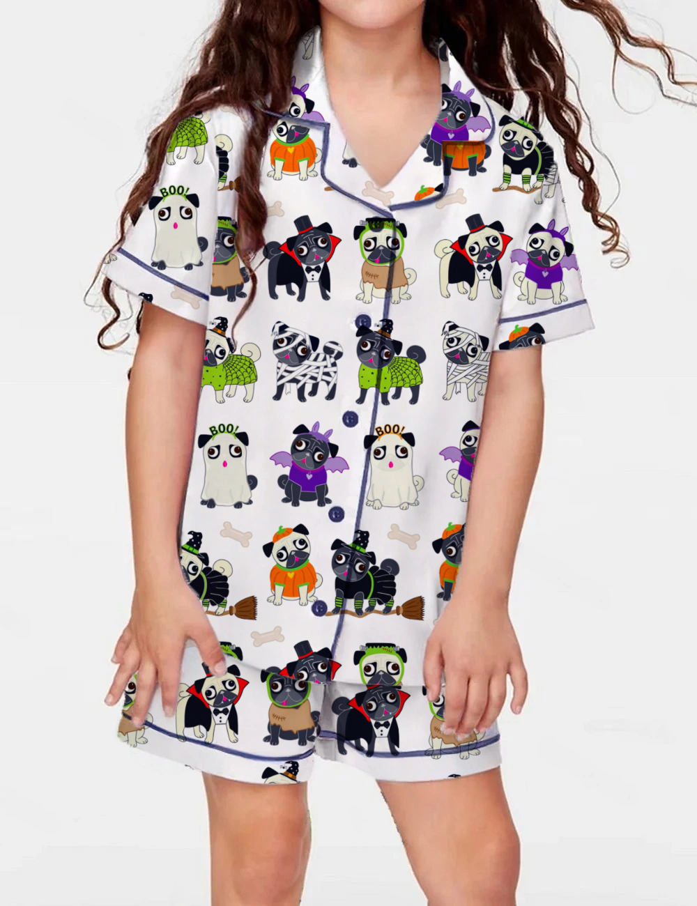 Halloween Pug Kid's Short Sleeve  Silky Satin Pajama Set 