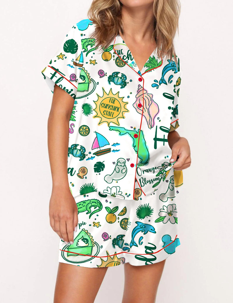 Florida Hand Satin Pajama Set For Women	