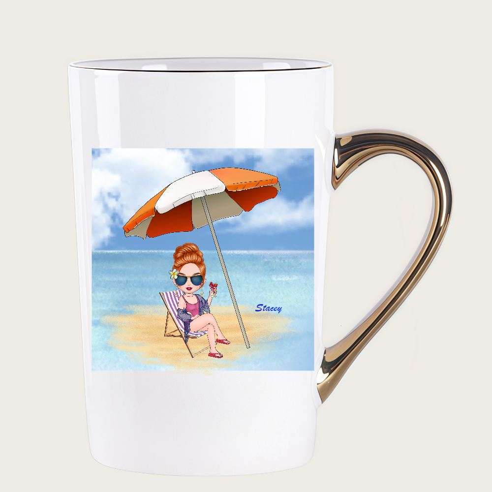 Personalized Cartoon Beach Girl Coffee Cup Ceramic Mug Birthday Gift for Her