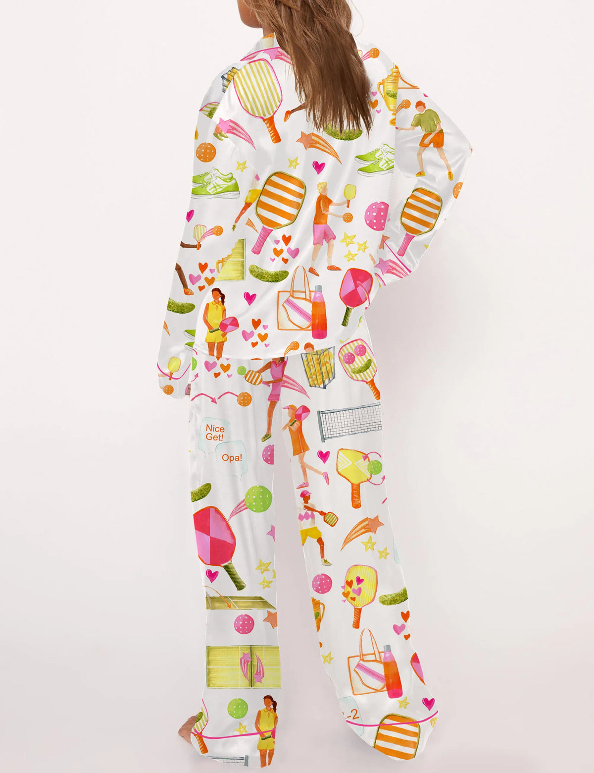 Summer Pickleball Silky Satin Pajama Set For Women	