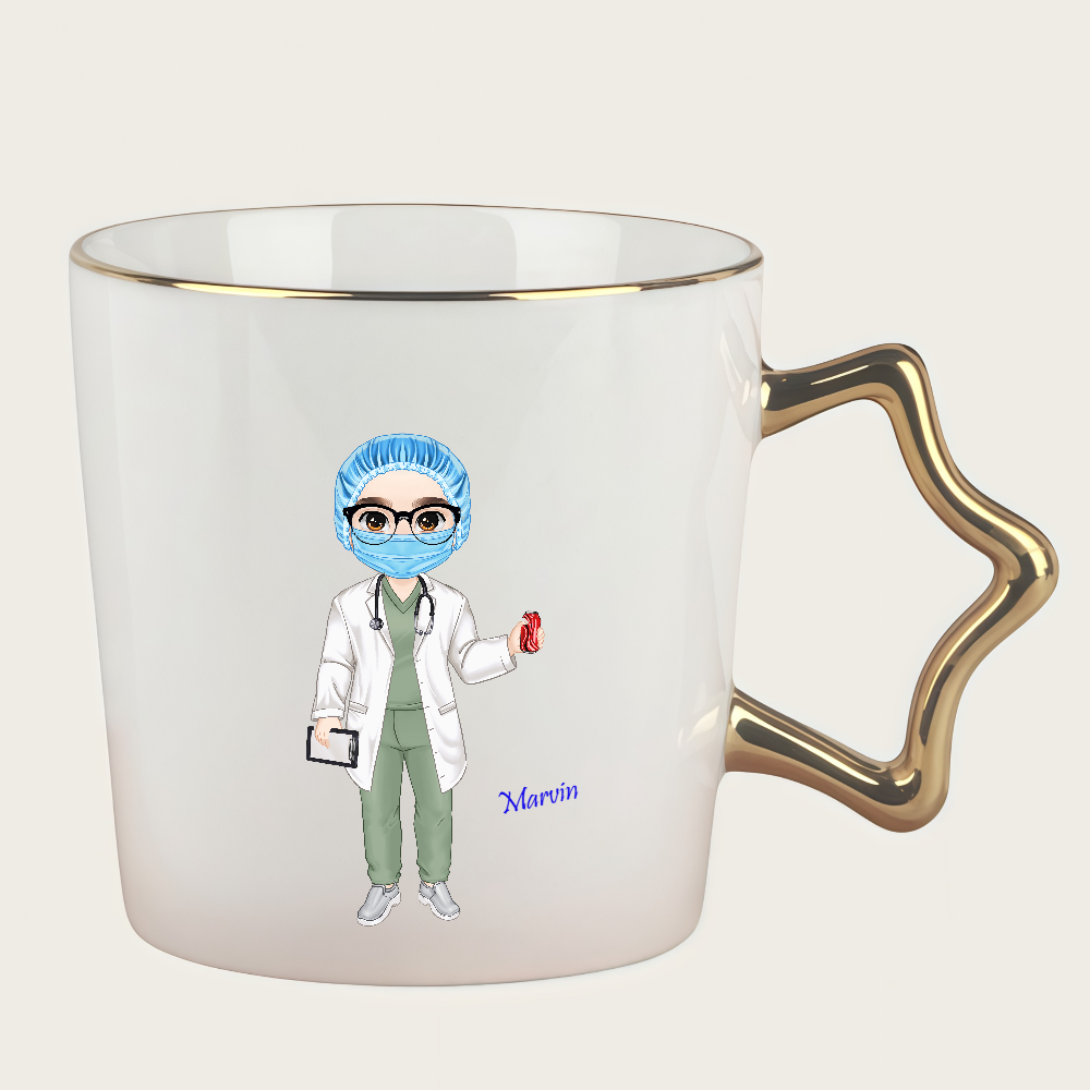 Personalized Cartoon Medical Character Coffee Cup Ceramic Mug Birthday Gratitude Gift for Nurse Doctor Medical Staff