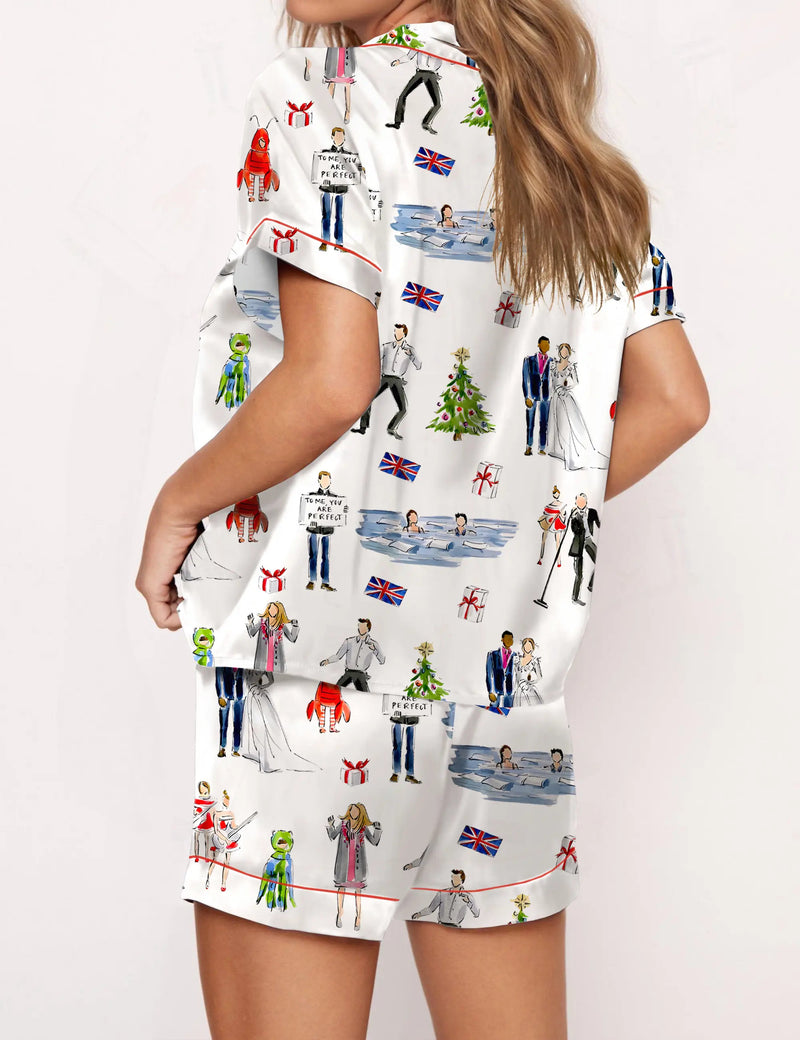 Love Actually Christmas Silky Satin Pajama Set For Women	