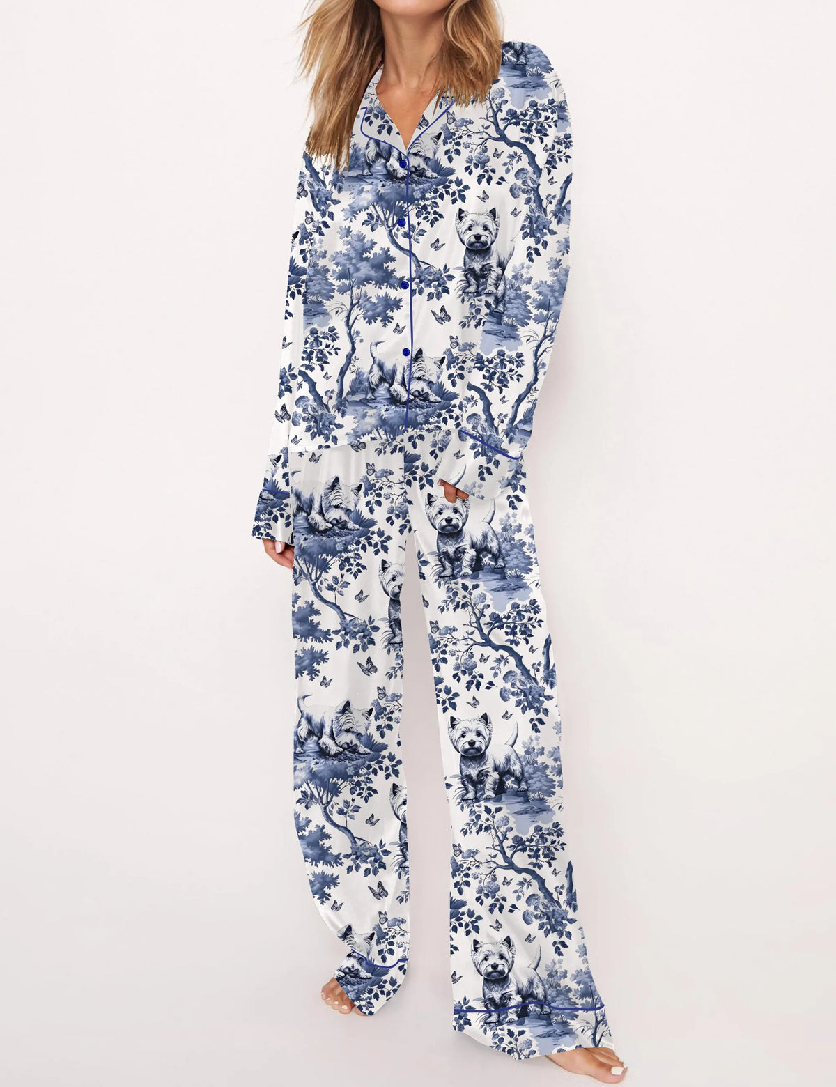 West Highland White Terrier Silky Satin Pajama Set For Women	