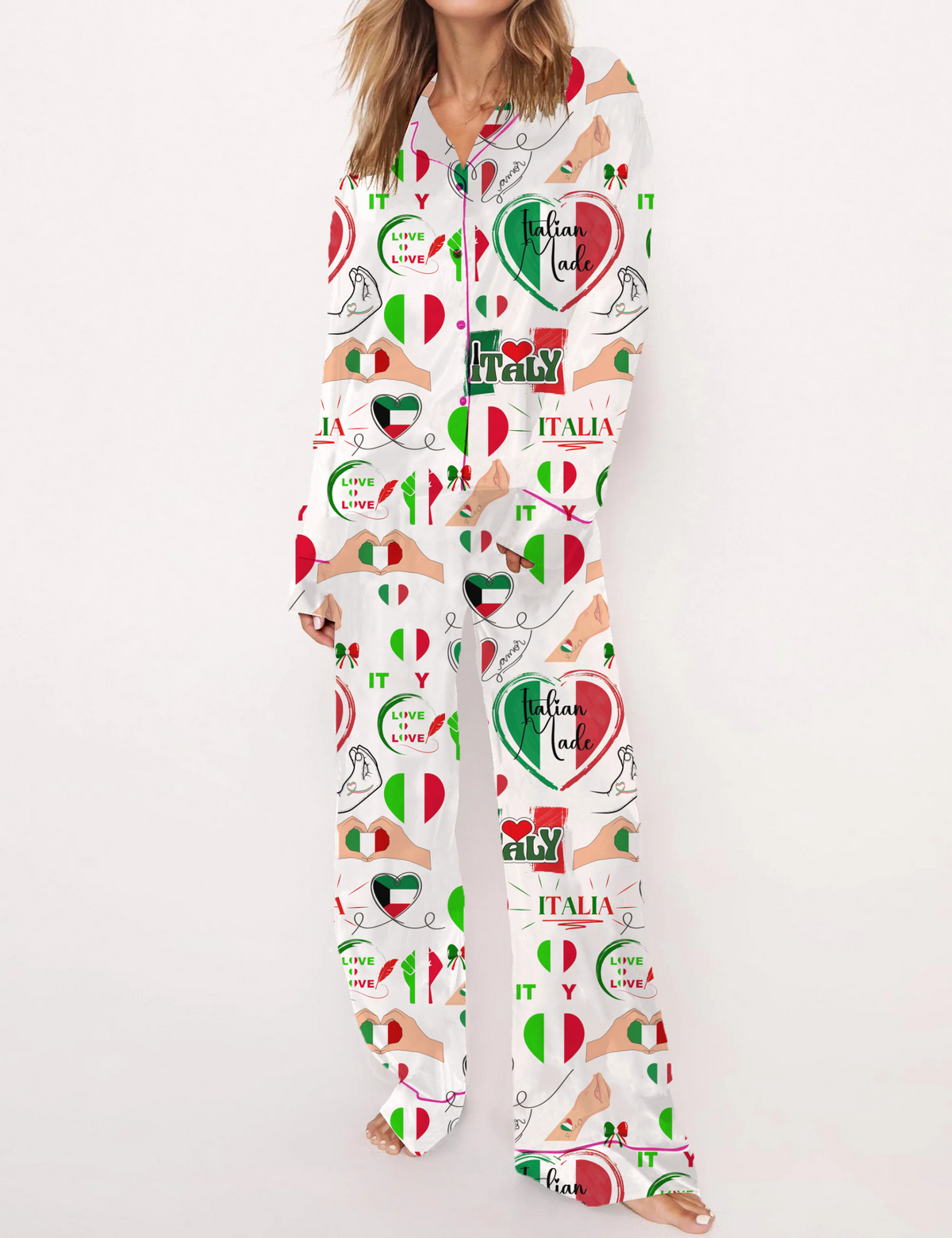 Italy Travel Silky Satin Pajama Short Set For Women