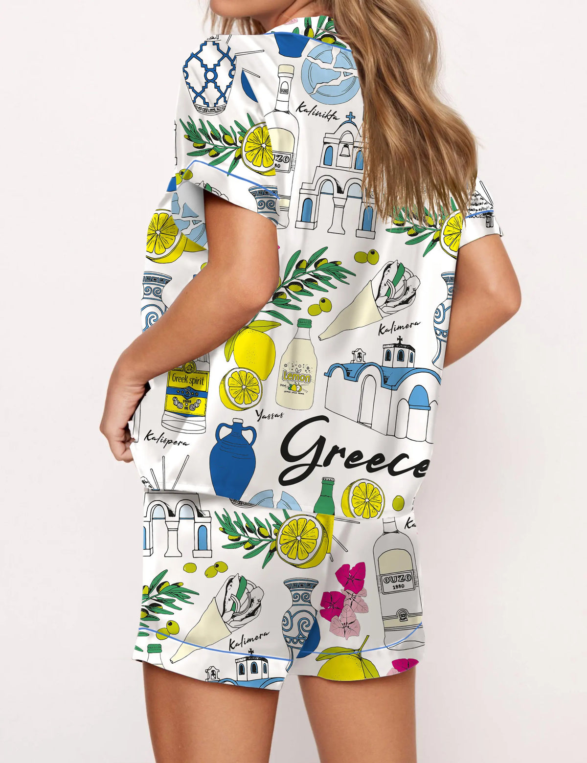 Greece Travel Satin Pajama Set For Women	