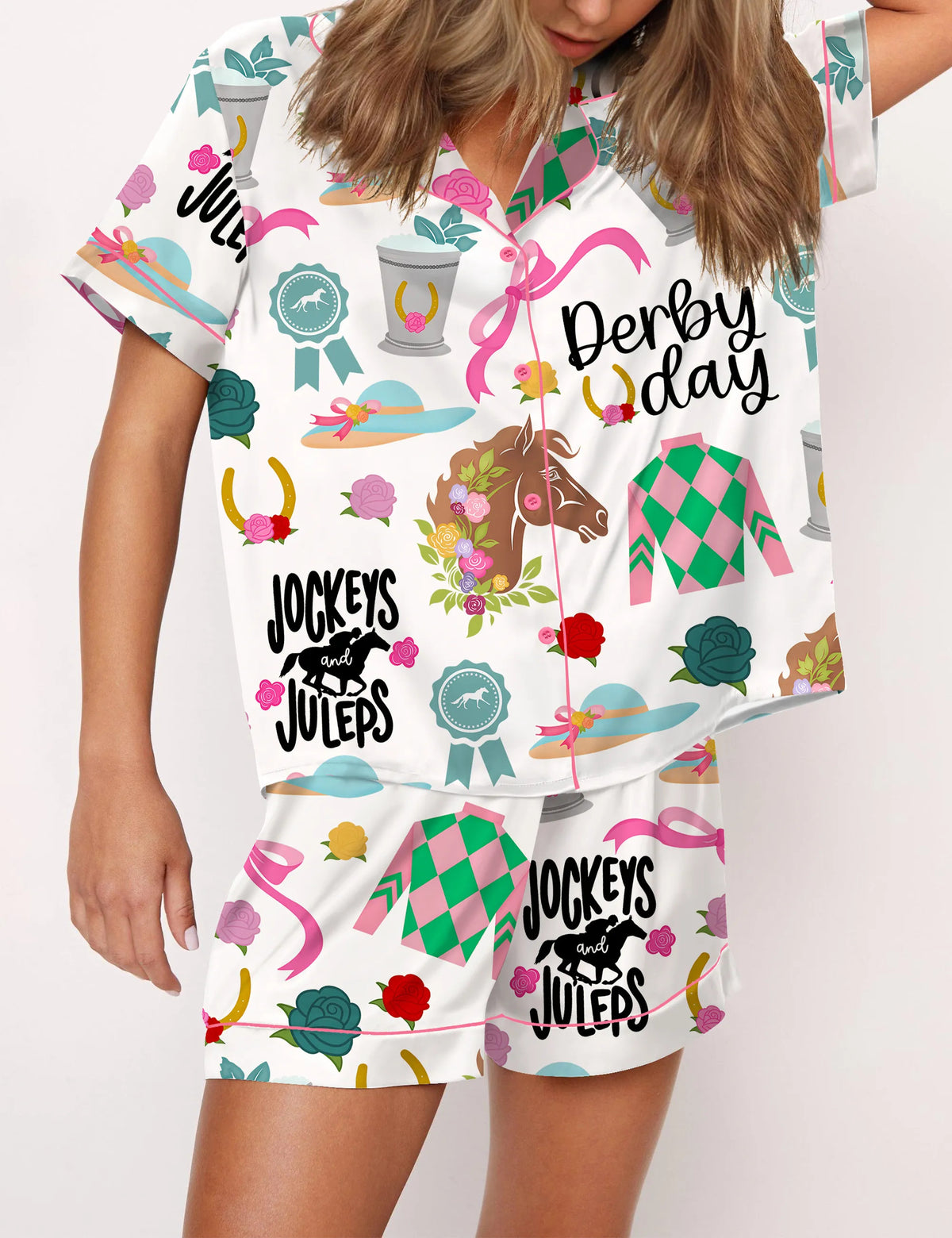 Kentucky Derby Satin Pajama Set For Women	