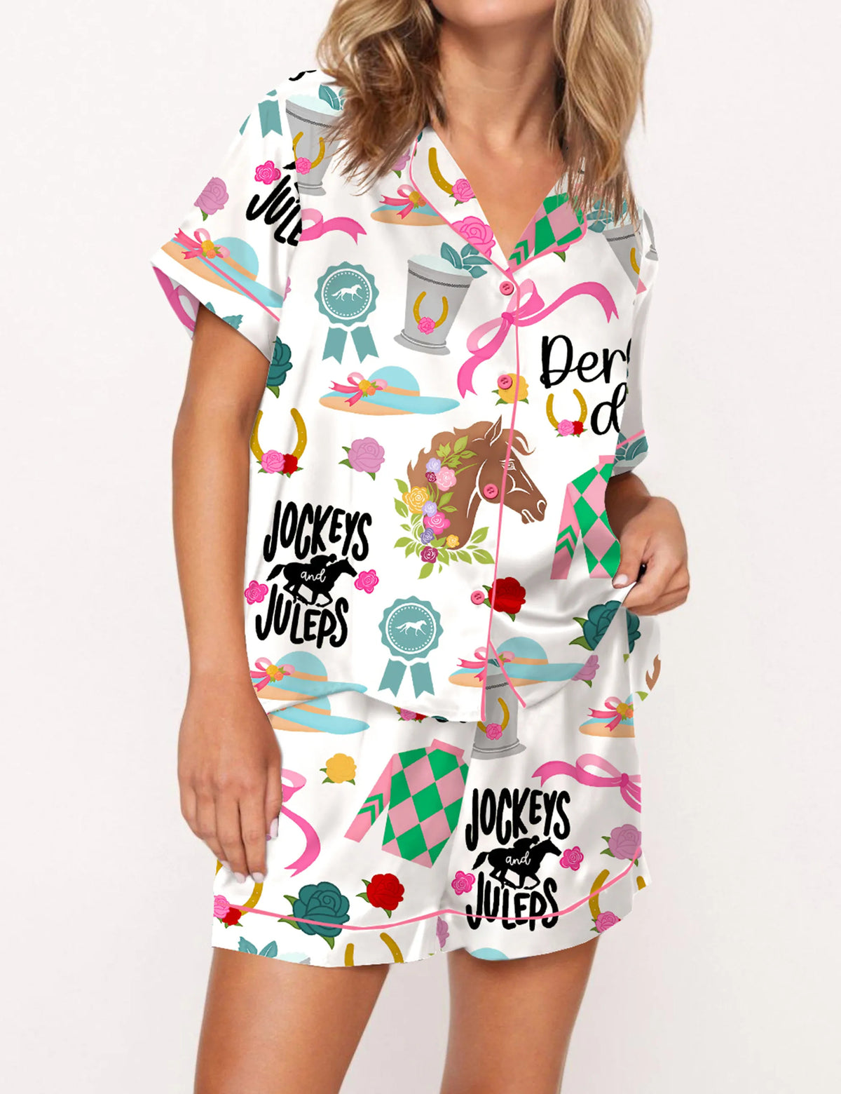 Kentucky Derby Satin Pajama Set For Women	