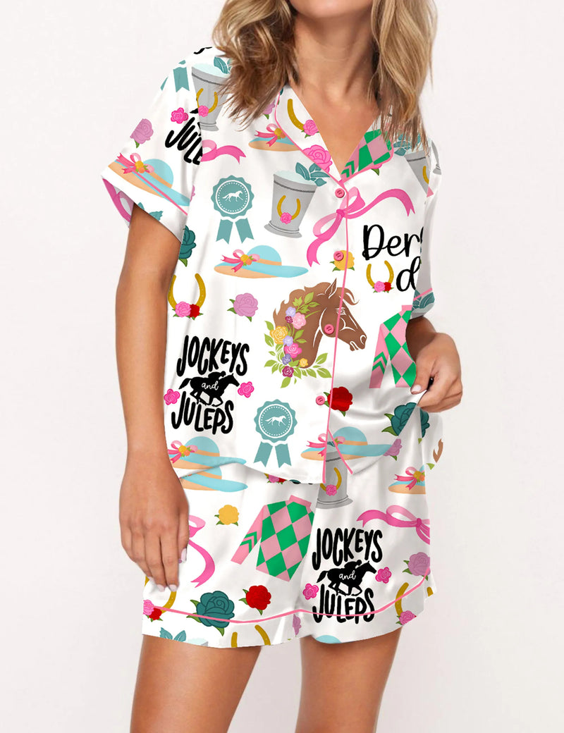 Kentucky Derby Satin Pajama Set For Women	