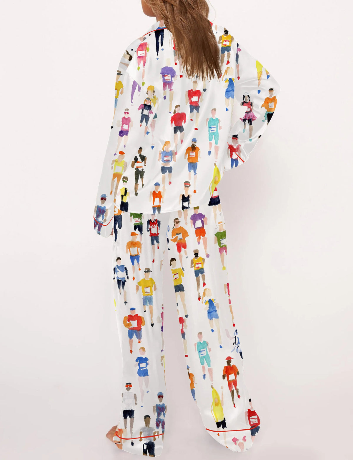 Marathon Runner Watercolor Silky Satin Pajama Set For Women	