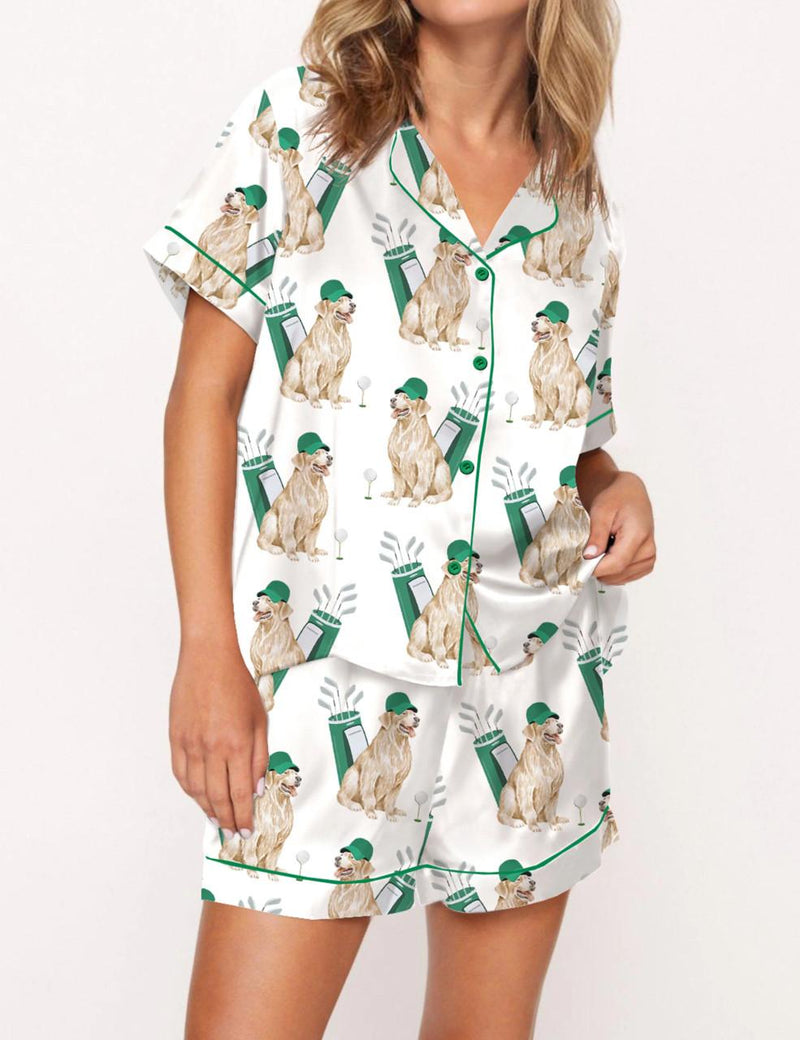 Golden Retriever Golf Satin Pajama Set For Women	