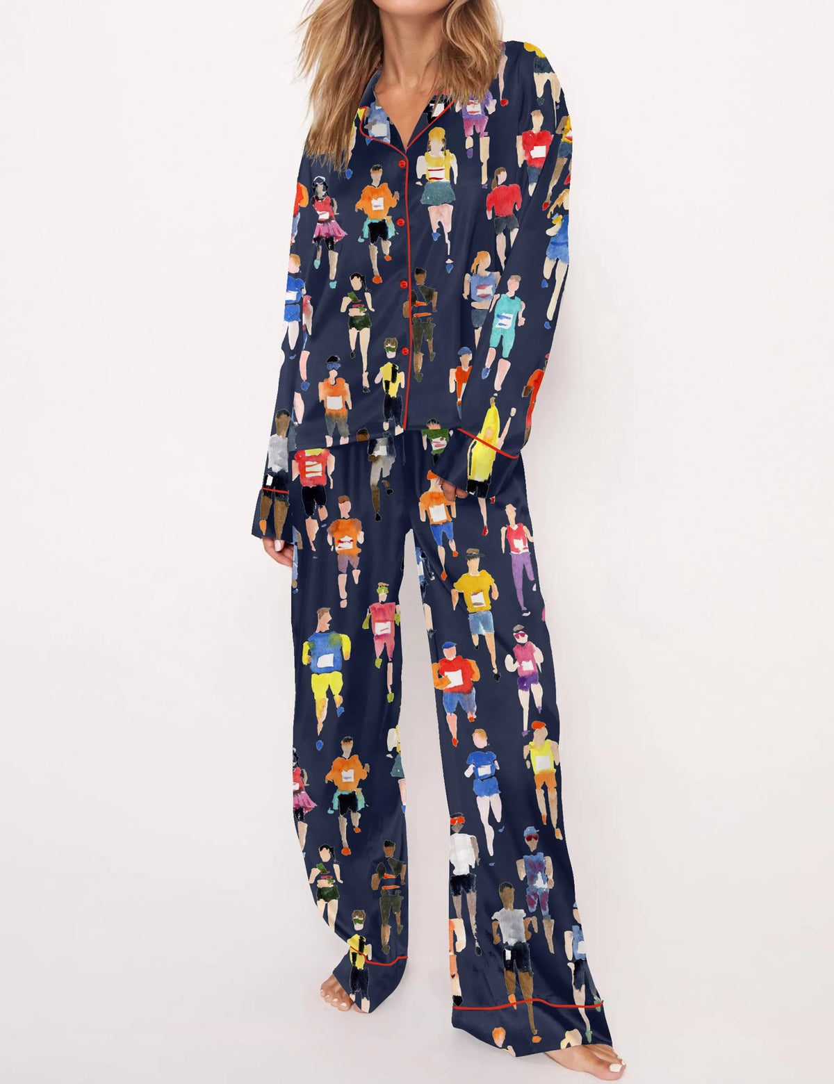 Marathon Runner Watercolor Silky Satin Pajama Set For Women	