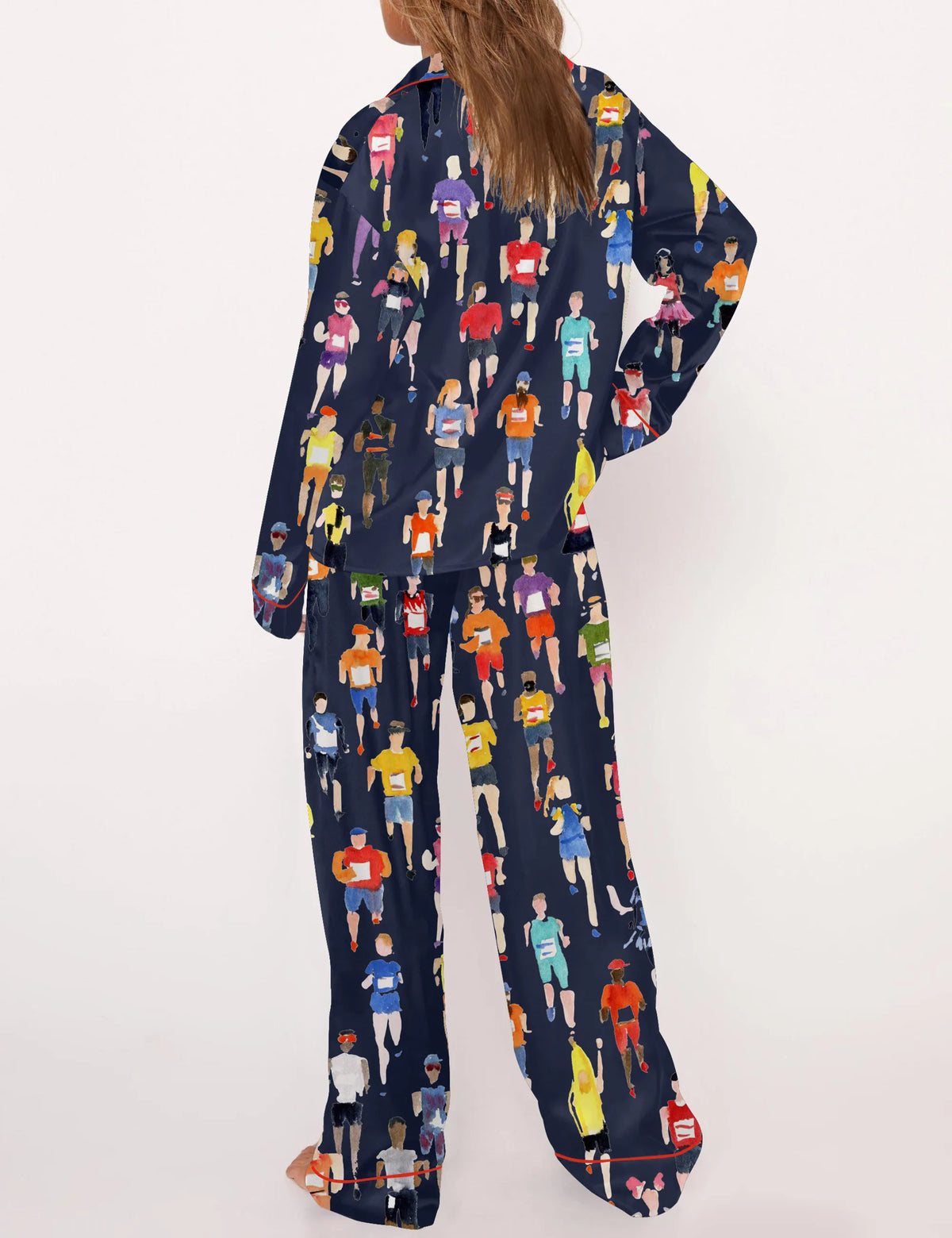 Marathon Runner Watercolor Silky Satin Pajama Set For Women	