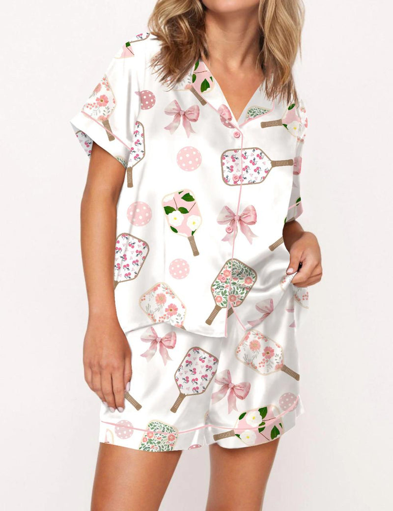 Coquette Pickleball Satin Pajama Set For Women	
