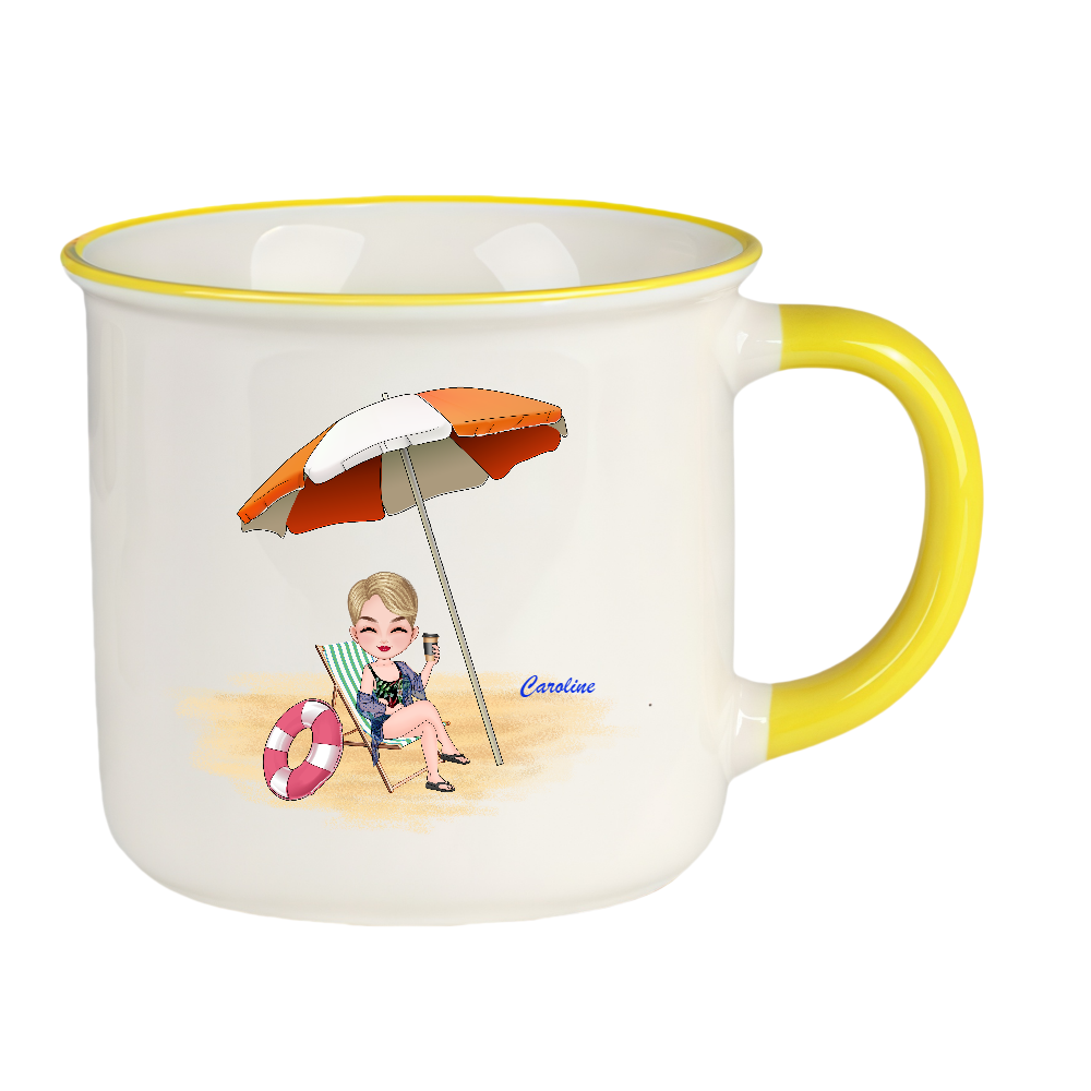 Personalized Cartoon Beach Girl Coffee Cup Ceramic Mug Birthday Gift for Her