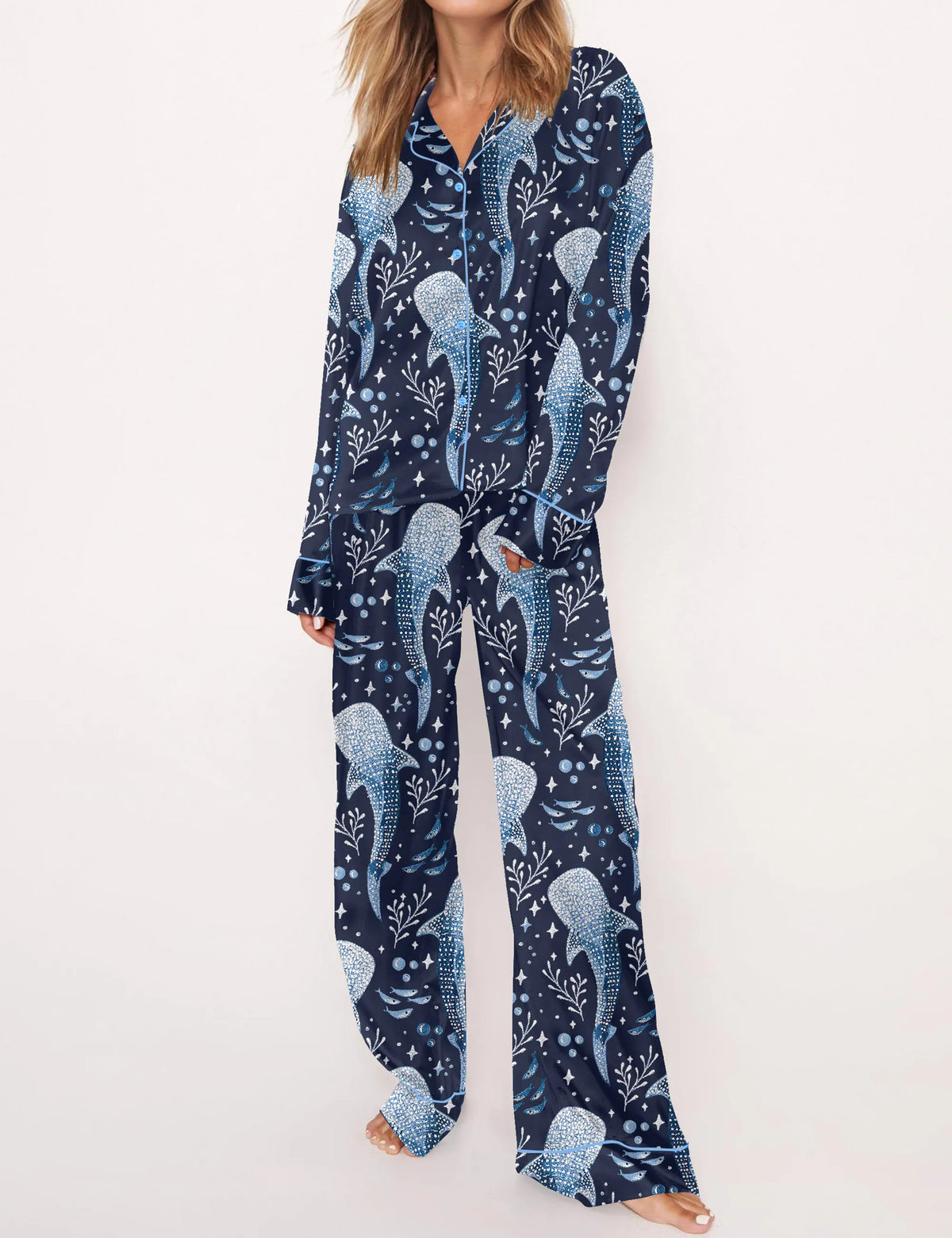 Whale Shark Satin Pajama Set For Women	