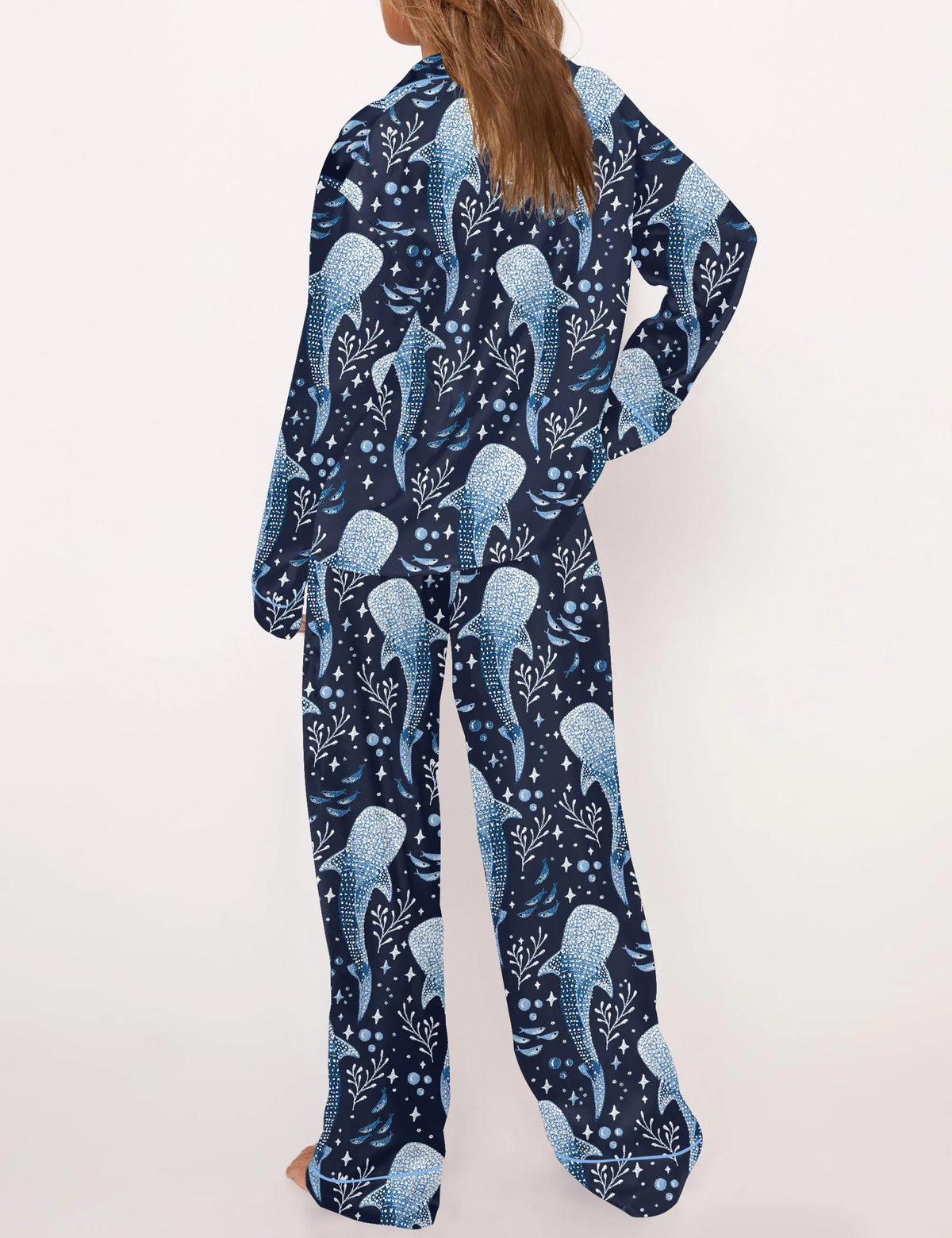 Whale Shark Satin Pajama Set For Women	