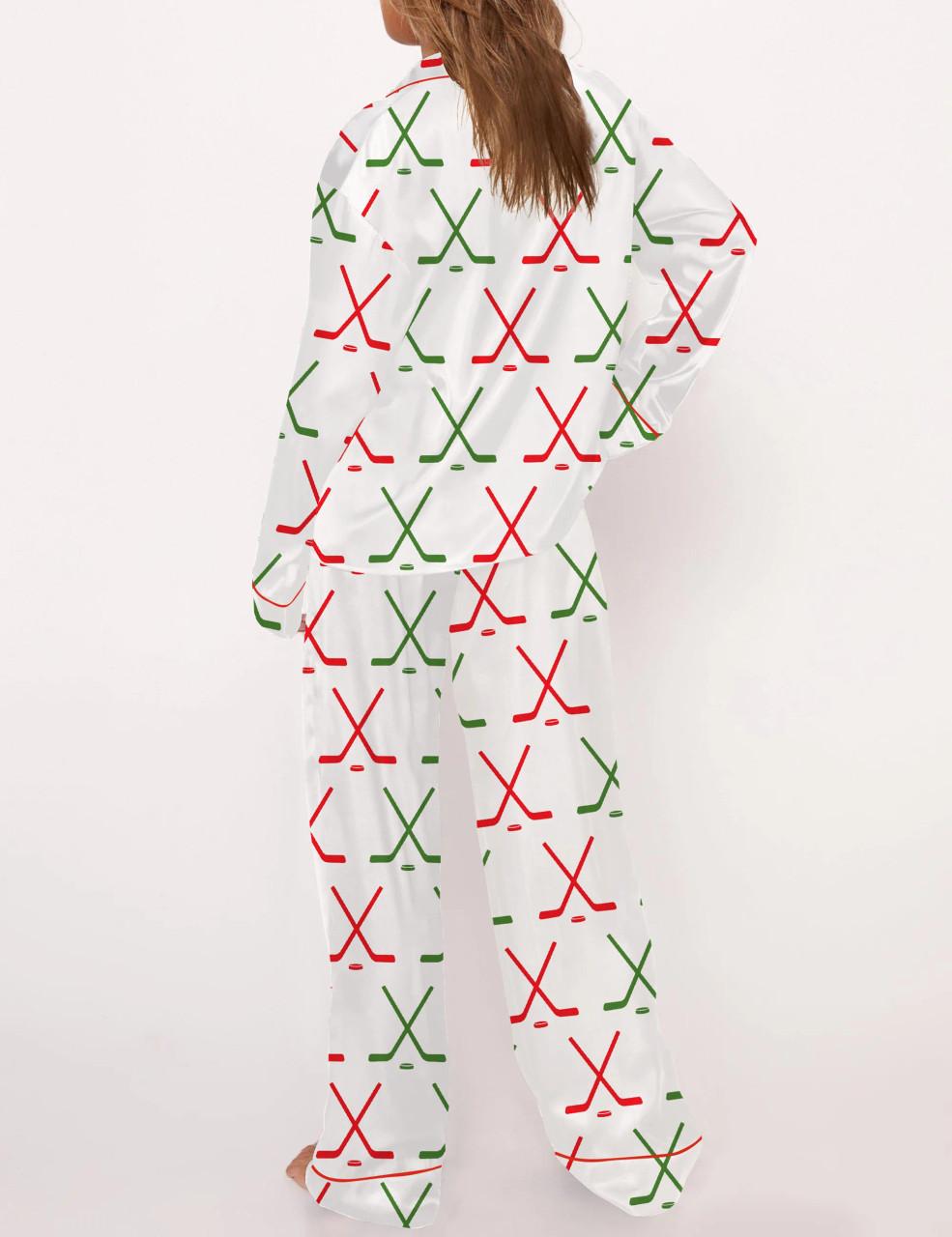 Christmas Ice Hockey Satin Pajama Set For Women	