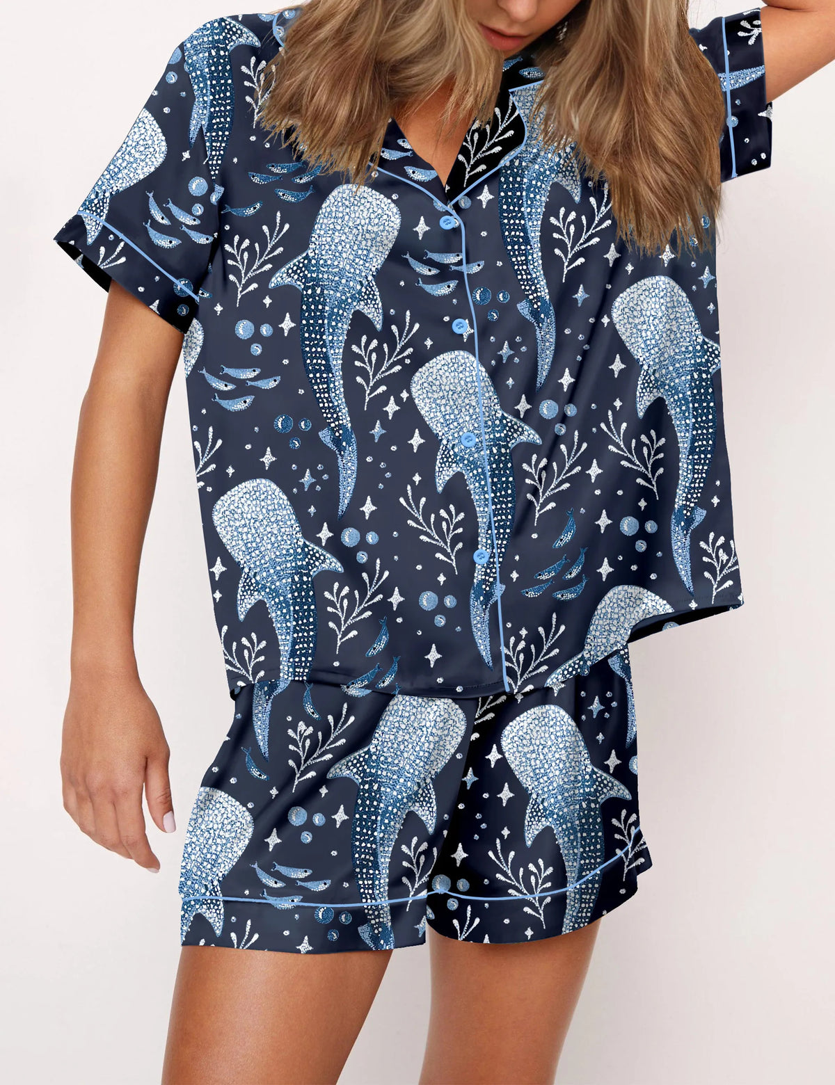 Whale Shark Satin Pajama Set For Women	