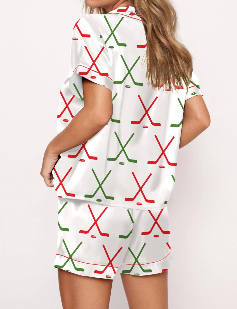 Christmas Ice Hockey Satin Pajama Set For Women	