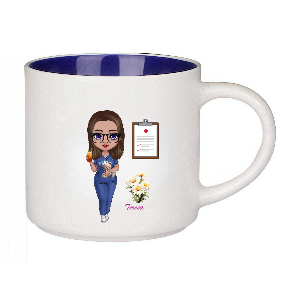 Personalized Doctor Coffee Cup Cartoon Ceramic Mug with Birth Flower and Name