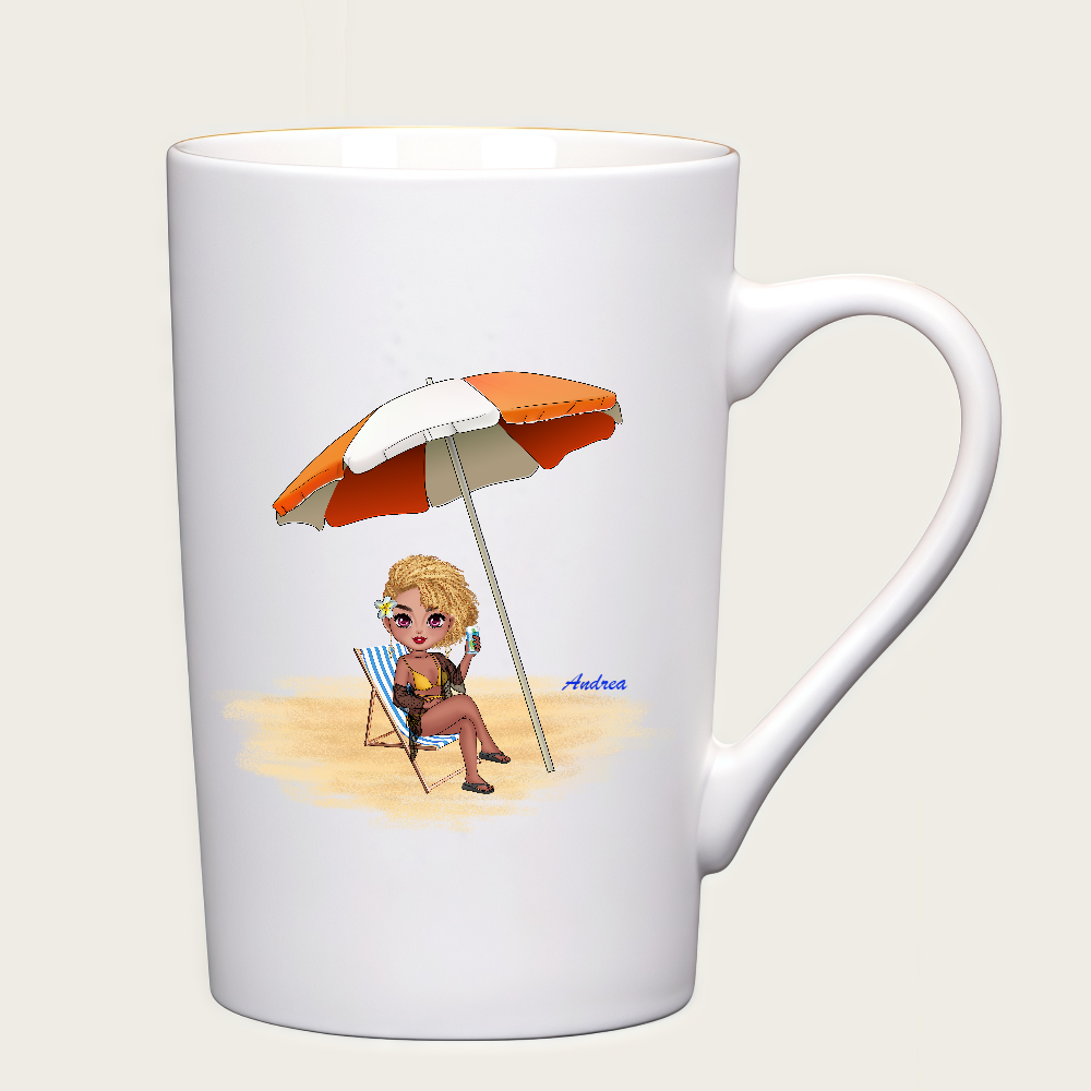 Personalized Cartoon Beach Girl Coffee Cup Ceramic Mug Birthday Gift for Her