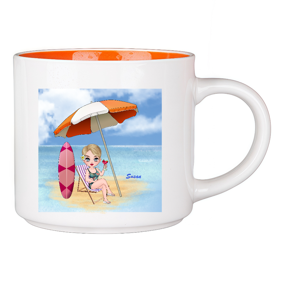 Personalized Cartoon Beach Girl Coffee Cup Ceramic Mug Birthday Gift for Her