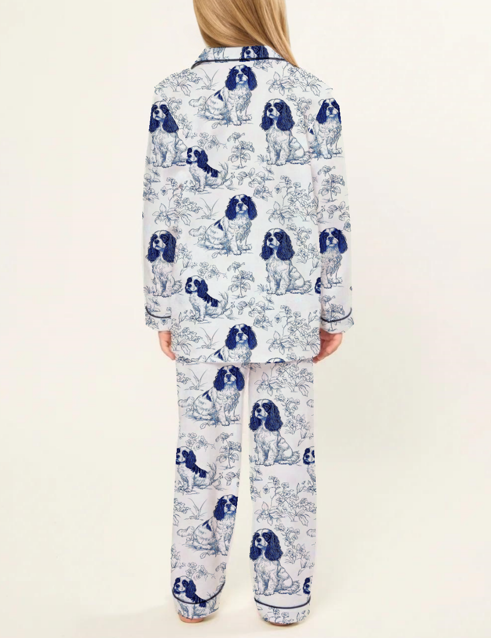 Cavalier King Charles Toile Kid's Silky Satin Pajama Set 